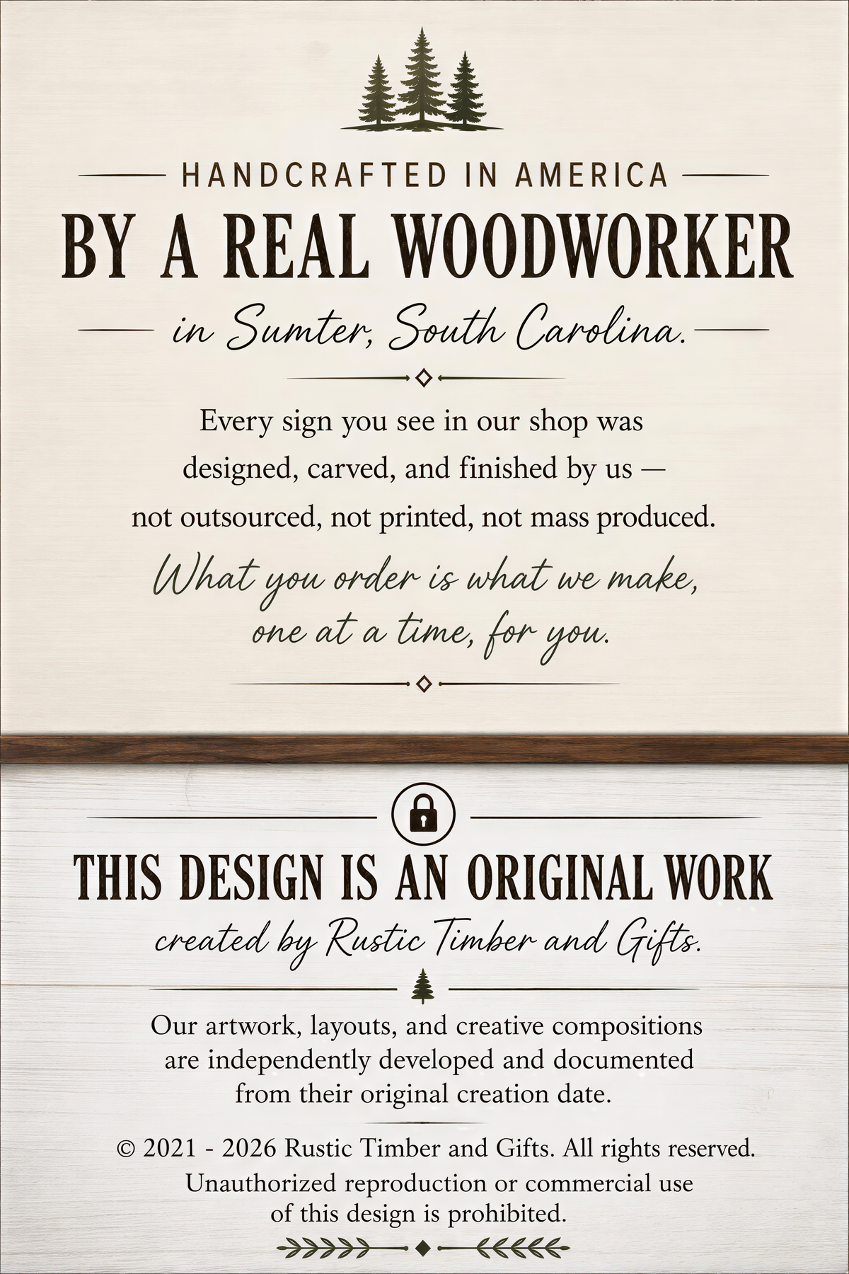 Handcrafted in Sumter, South Carolina by Rustic Timber and Gifts