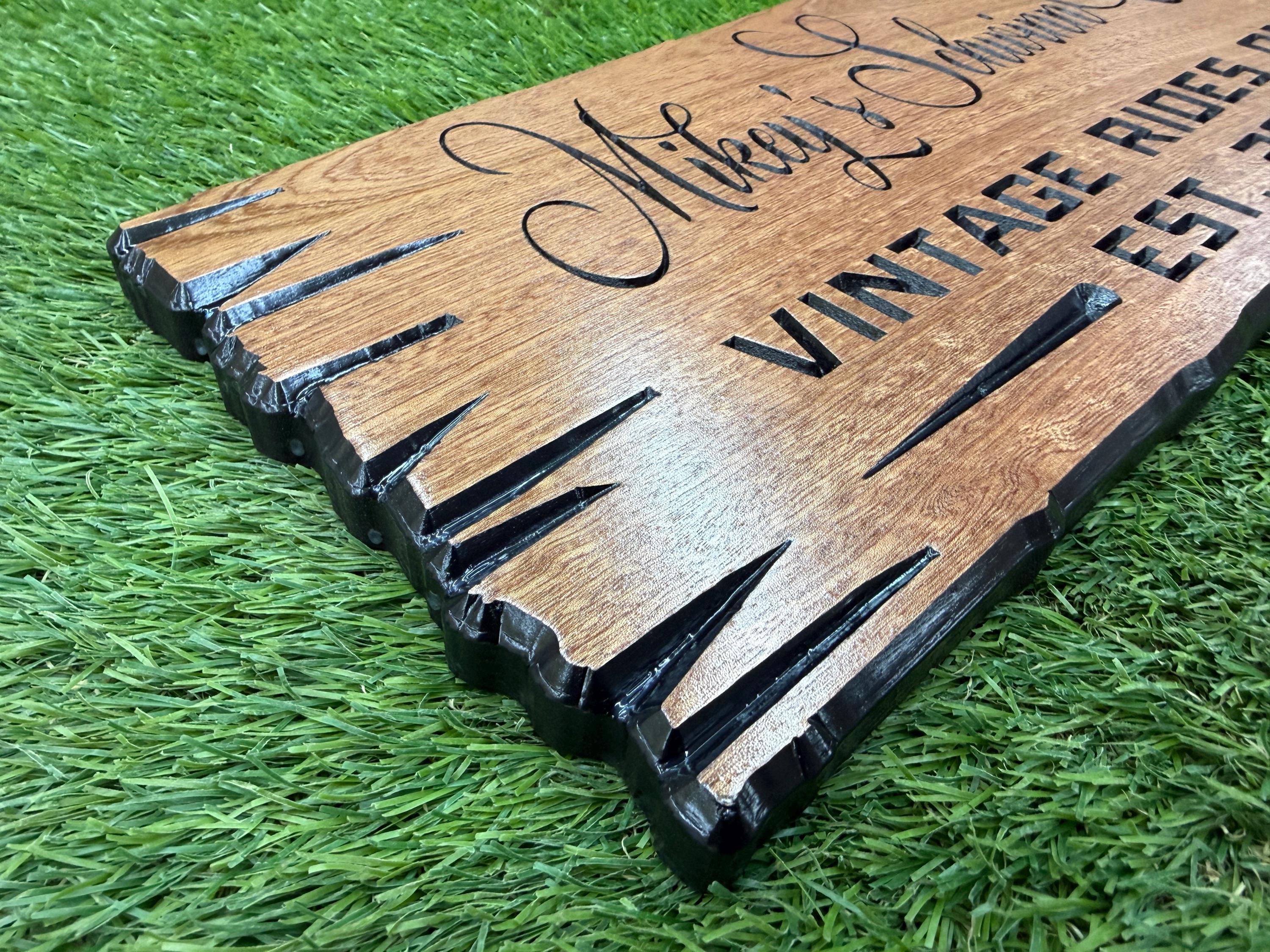 Vintage Car Sign Custom Wood, Personalized Classic Car Man Cave Sign, Vintage Rides Only Live Edge Carved Hardwood, Car Cave Sign