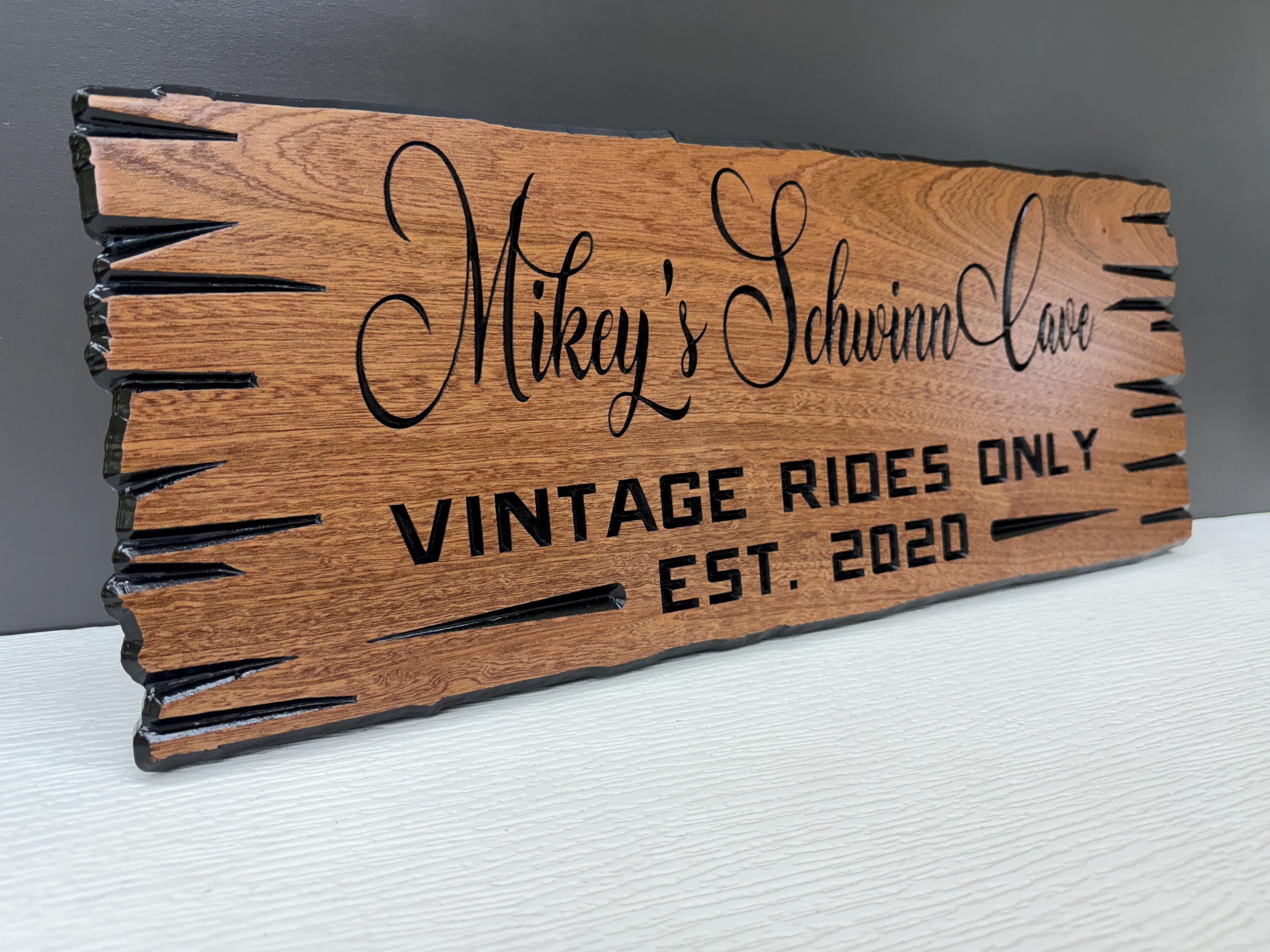 Vintage Car Sign Custom Wood, Personalized Classic Car Man Cave Sign, Vintage Rides Only Live Edge Carved Hardwood, Car Cave Sign