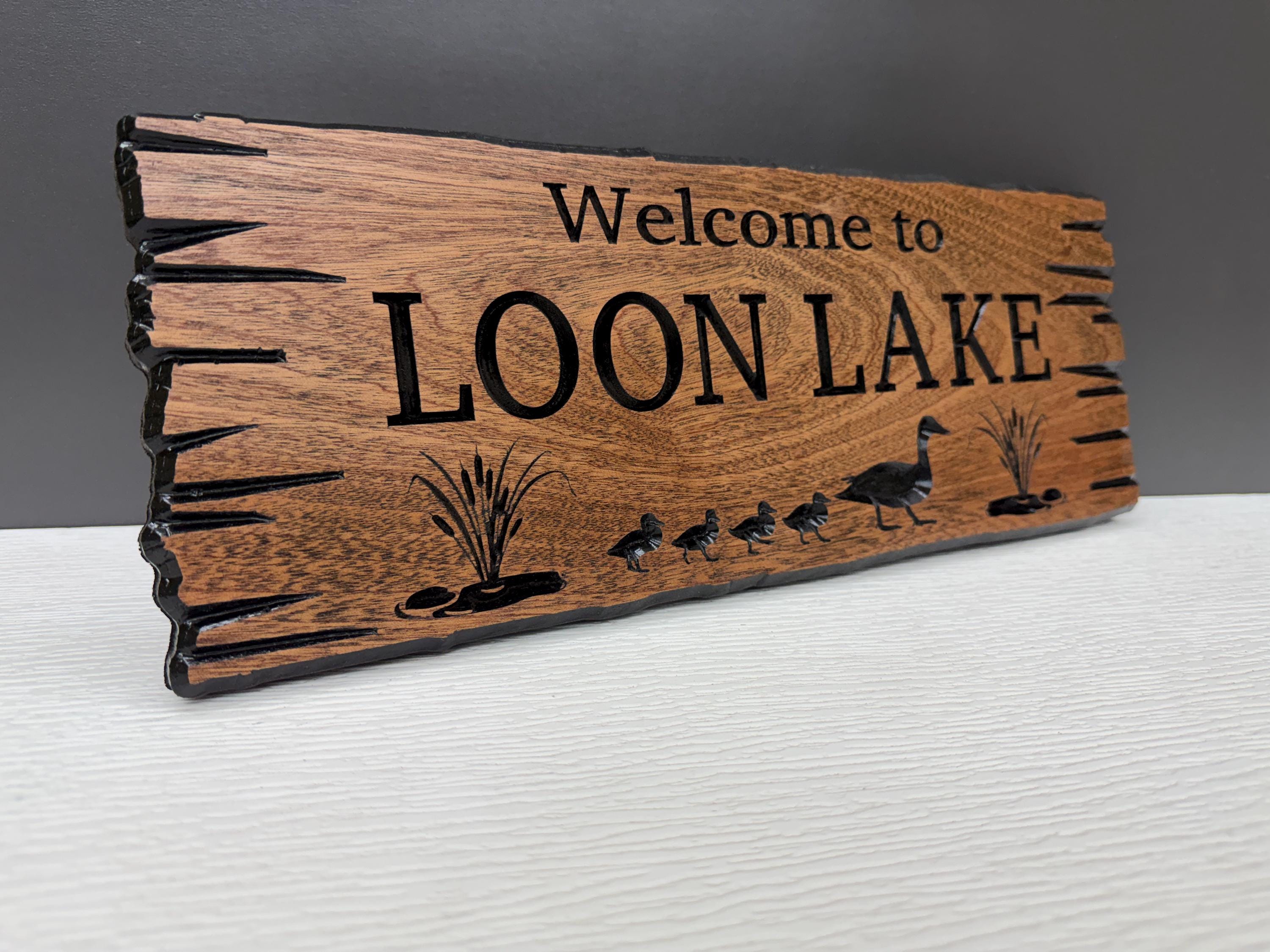 Loon Lake House Gift Custom Wood, Personalized Loon Sign Lake House Decor, Lake Cabin Gift Carved Hardwood, Loon Bird Gift Sign