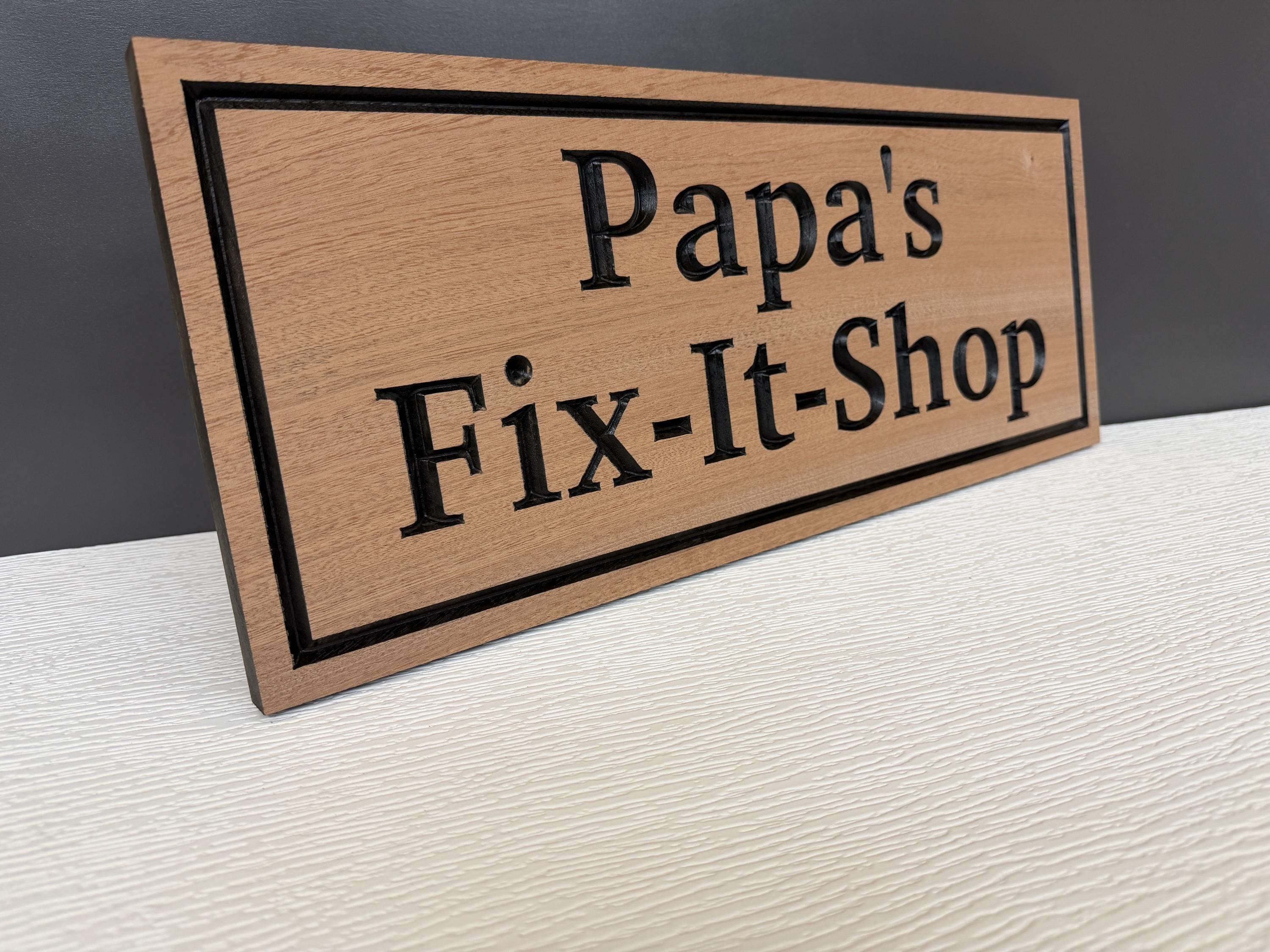 Papa's Workshop Sign, Personalized Garage Sign for Dad, Custom Carved Wood Shop Sign, Father's Day Gift