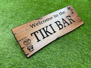 Custom Tiki Bar Decor - Carved Wooden Tribal Wall Art with Palm Trees & Hibiscus, Hawaiian-Inspired Tropical Accent for Home and Patio Art
