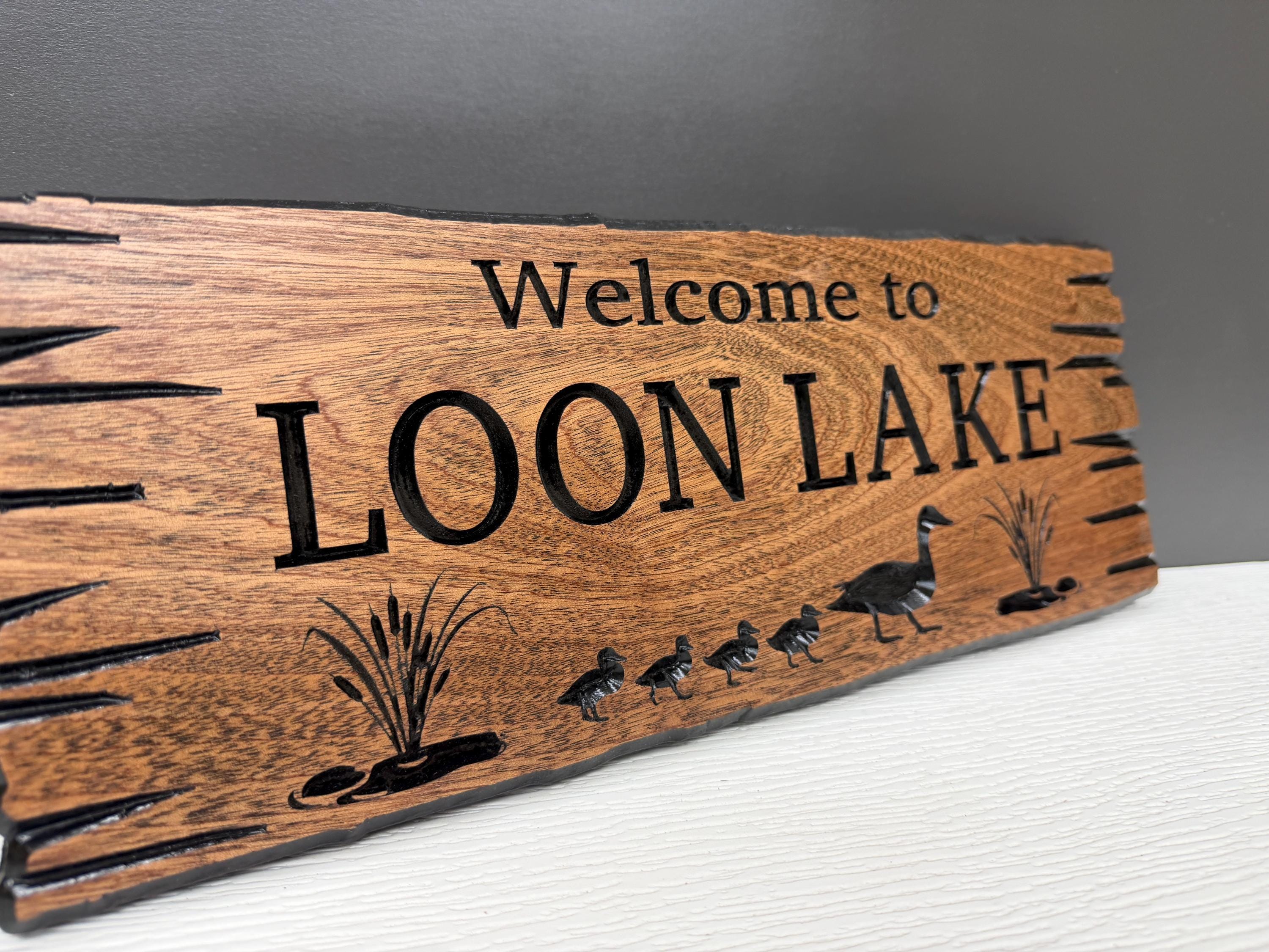 Loon Lake House Gift Custom Wood, Personalized Loon Sign Lake House Decor, Lake Cabin Gift Carved Hardwood, Loon Bird Gift Sign