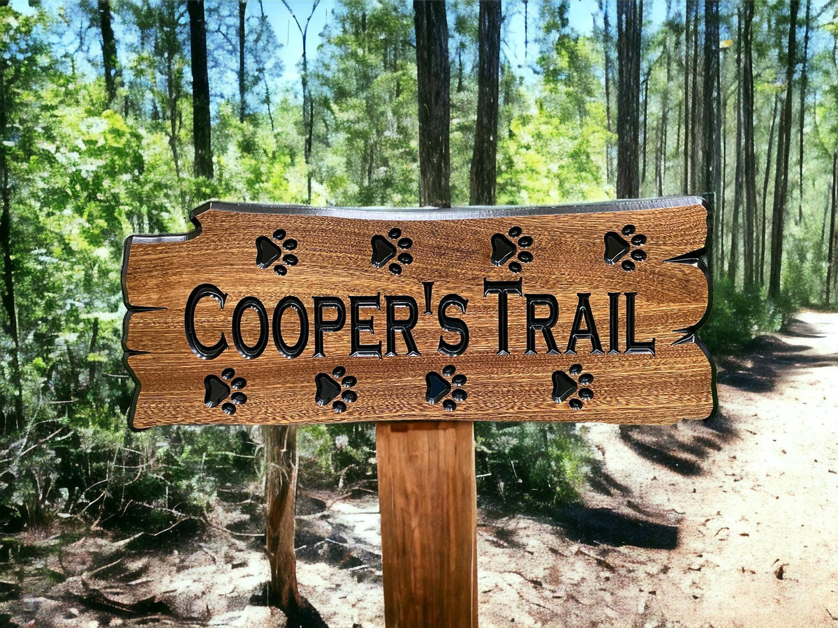 Personalized Dog Trail Sign, Pet Memorial Trail Sign, Carved Wood