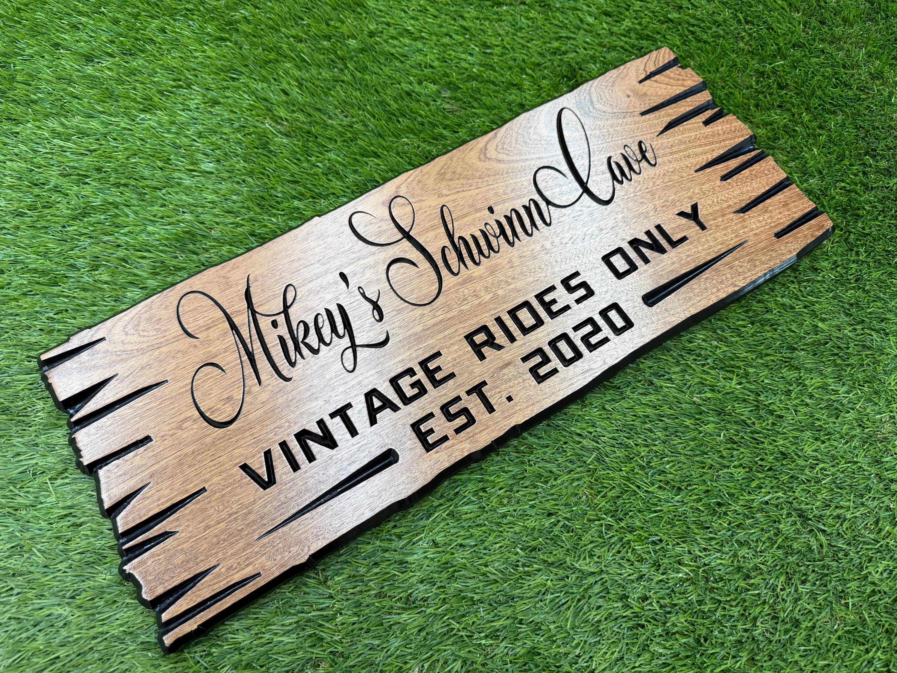 Vintage Car Sign Custom Wood, Personalized Classic Car Man Cave Sign, Vintage Rides Only Live Edge Carved Hardwood, Car Cave Sign