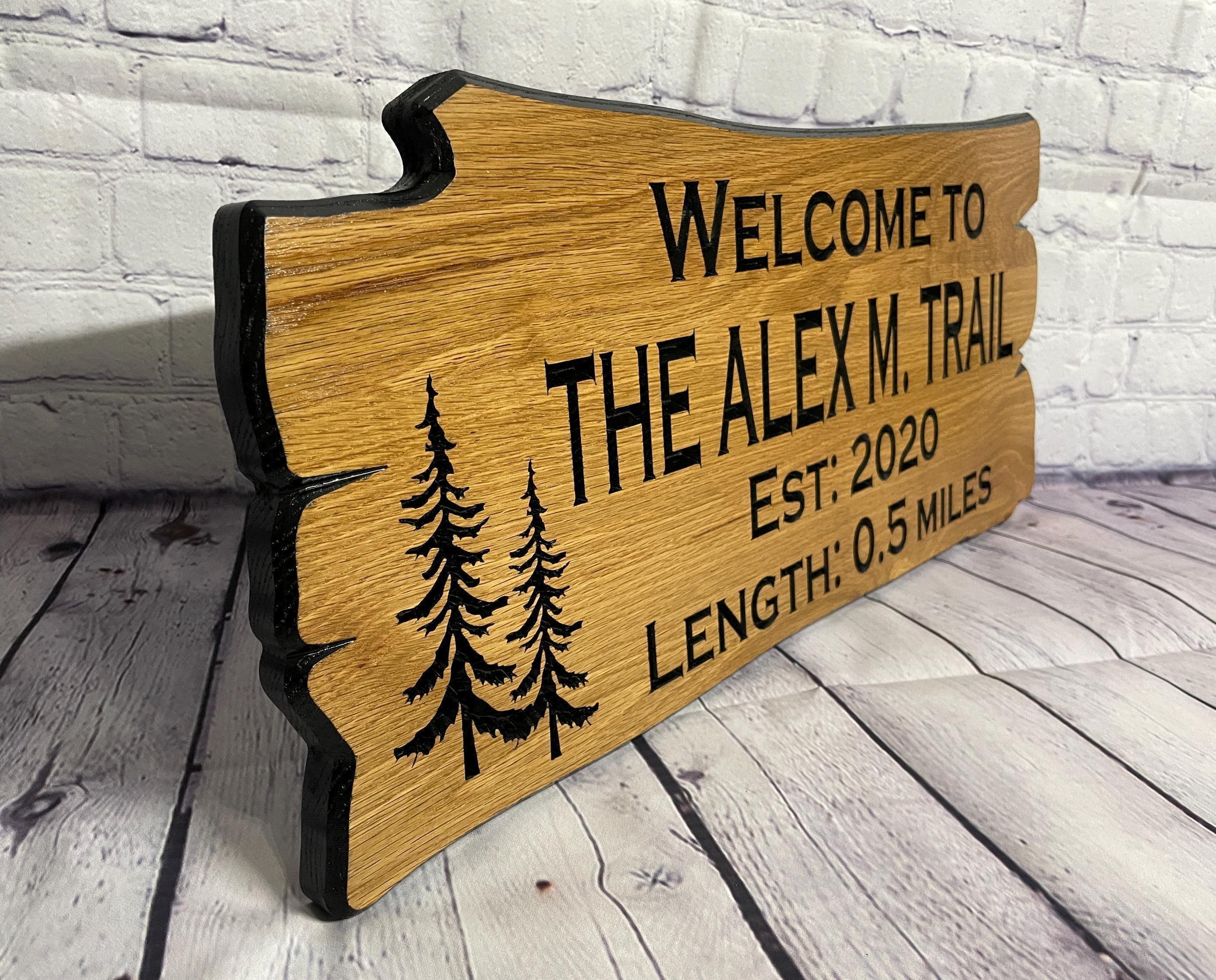 Cabin Trail Sign Custom Wood Live Edge, Personalized Trailhead Sign Carved, Backyard Path Sign, Cabin Pathway Carved Hardwood