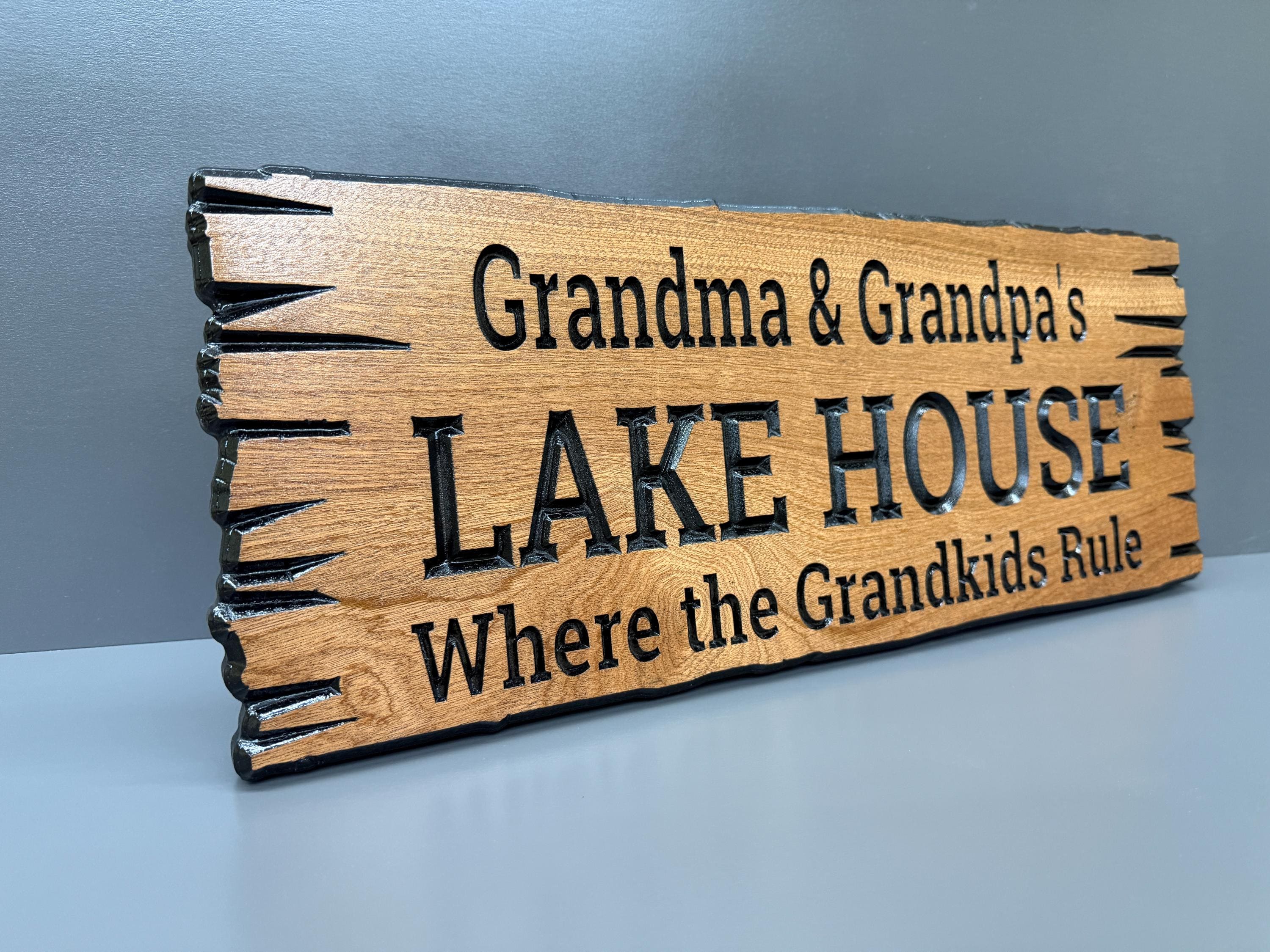 Grandma and Grandpa Lake House Sign Custom Wood Live Edge, Grandparent Cabin Sign Personalized, Grandparents Lake Sign Carved
