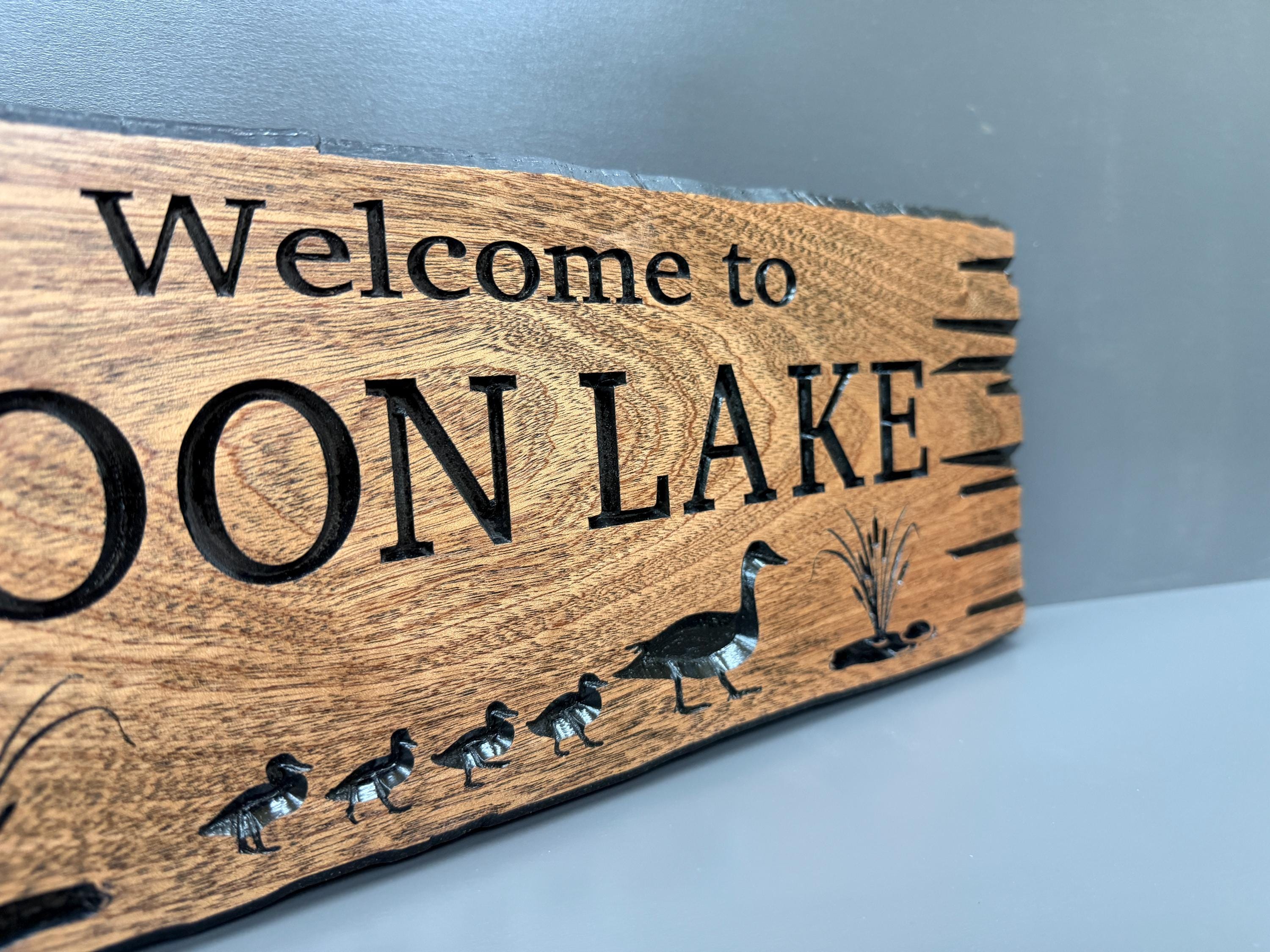 Loon Lake House Gift Custom Wood, Personalized Loon Sign Lake House Decor, Lake Cabin Gift Carved Hardwood, Loon Bird Gift Sign