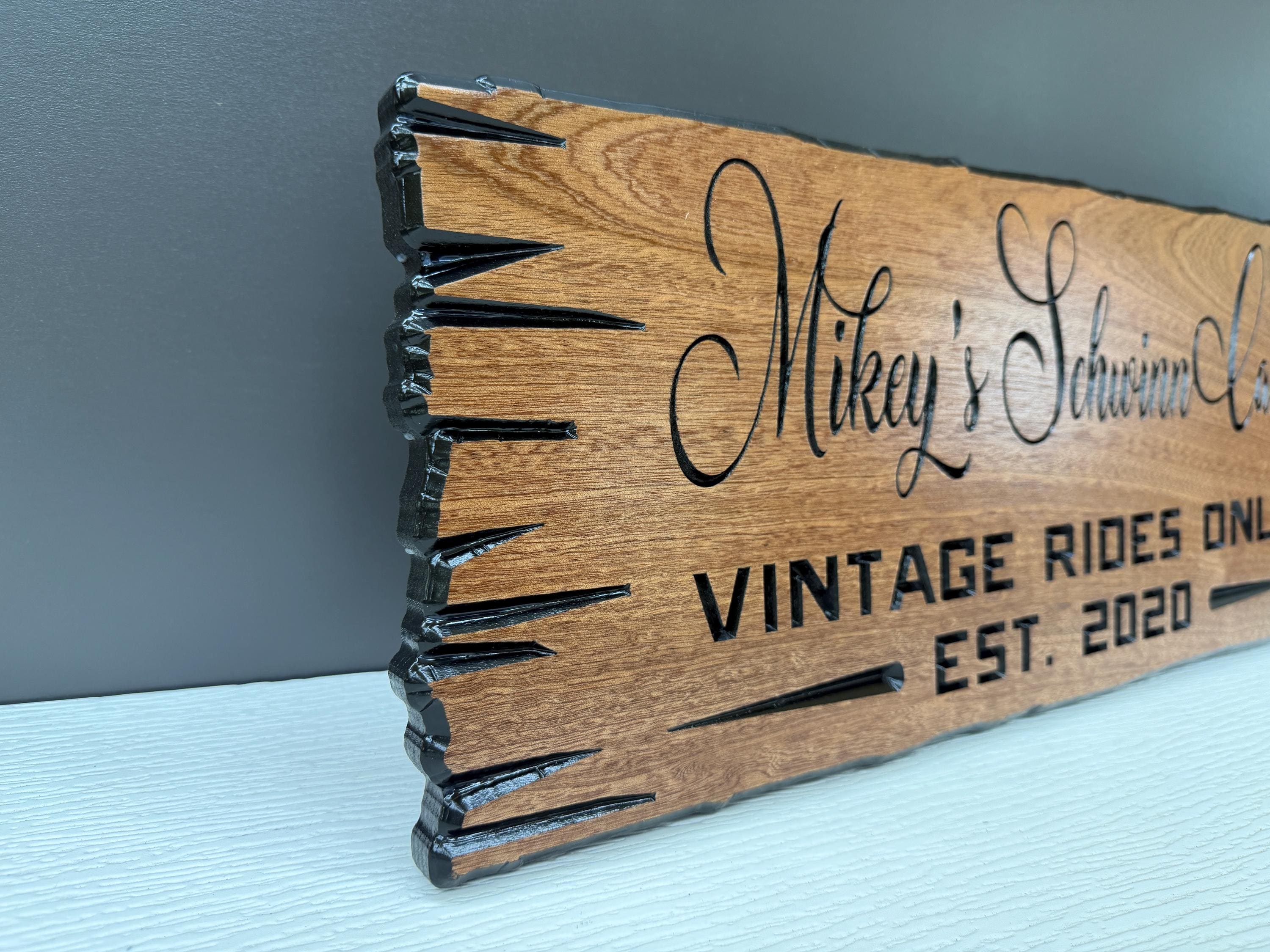 Vintage Car Sign Custom Wood, Personalized Classic Car Man Cave Sign, Vintage Rides Only Live Edge Carved Hardwood, Car Cave Sign