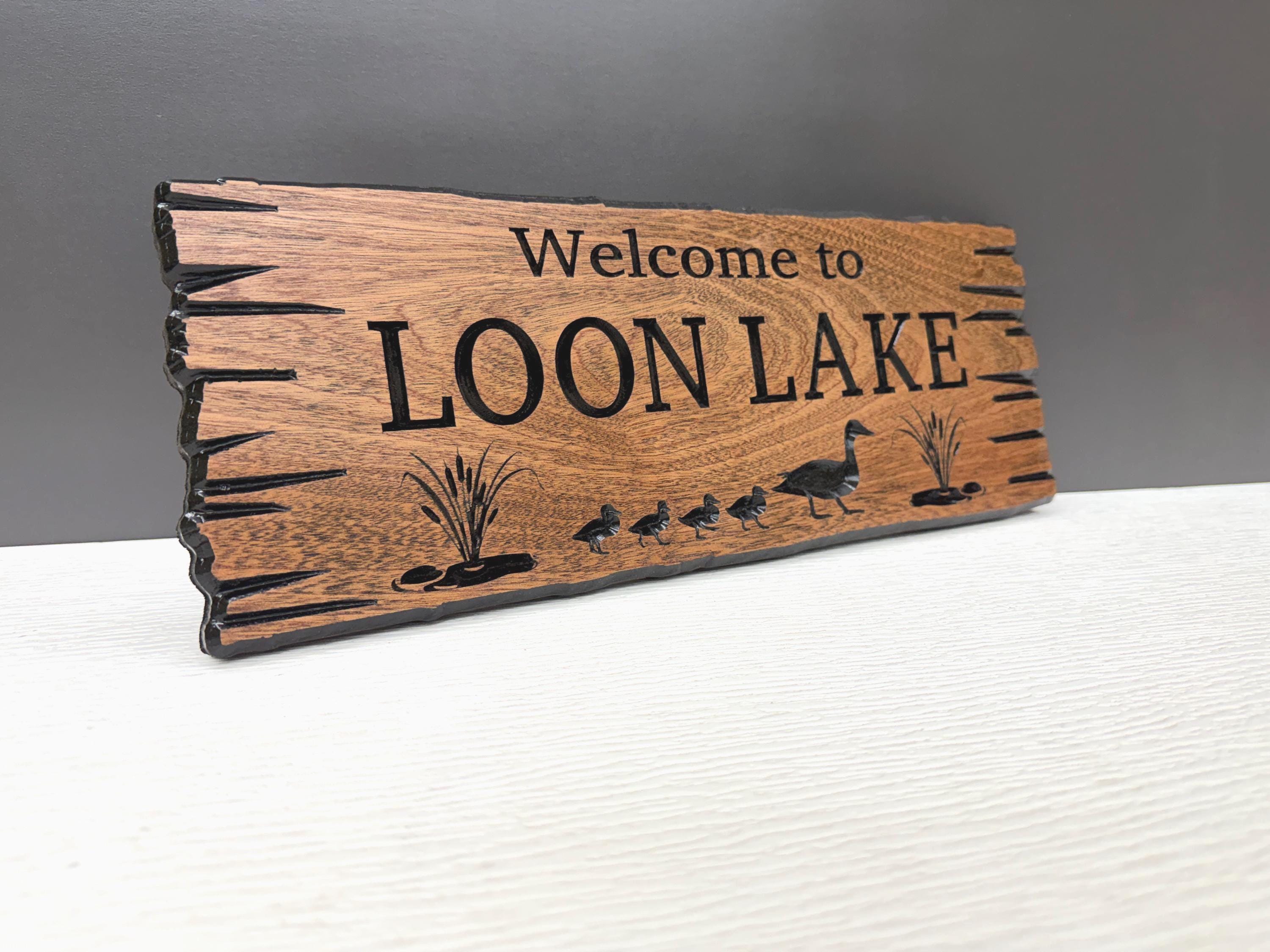 Loon Lake House Gift Custom Wood, Personalized Loon Sign Lake House Decor, Lake Cabin Gift Carved Hardwood, Loon Bird Gift Sign