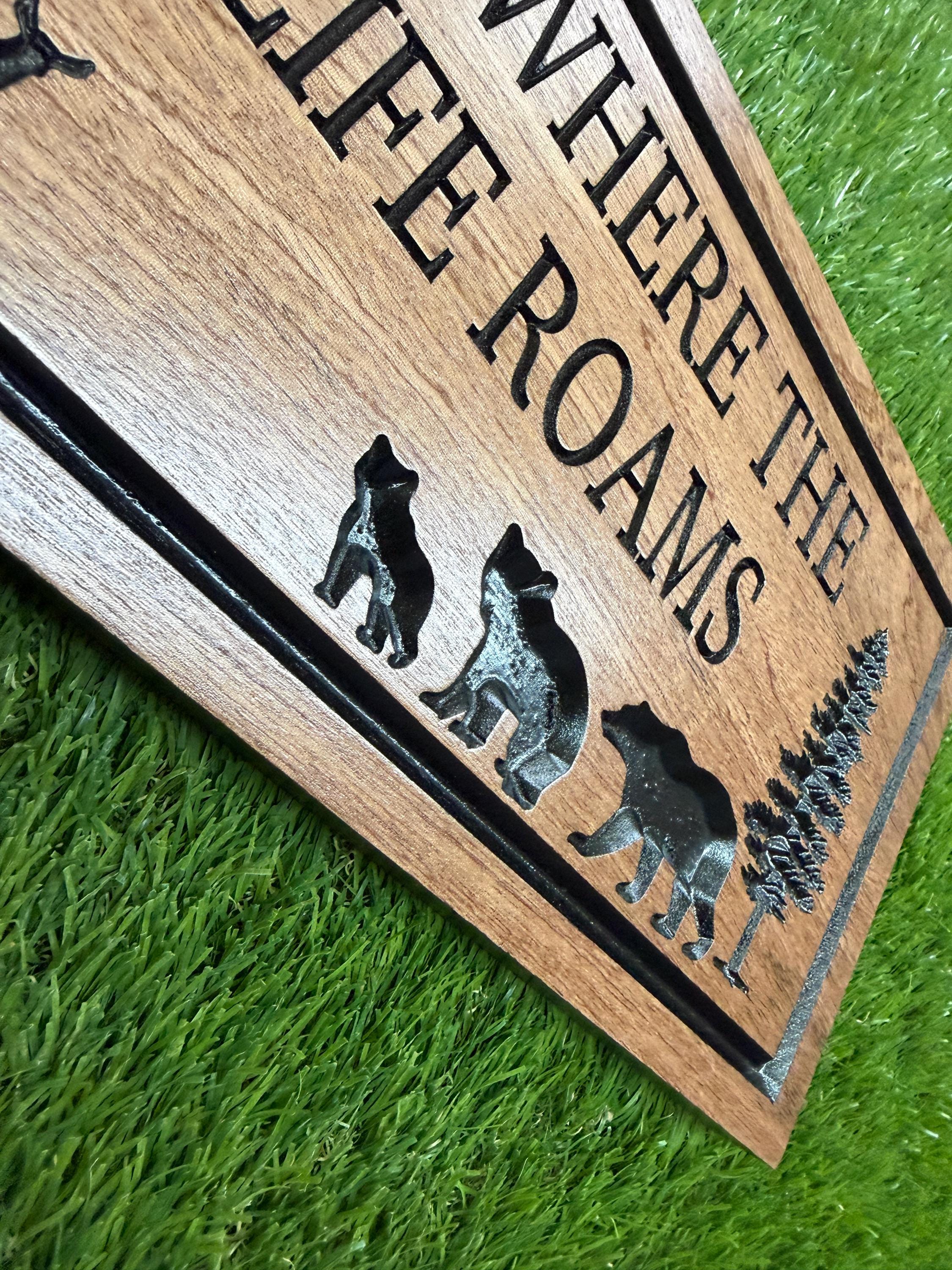 Home Is Where the Wildlife Roams Sign Custom Wood, Bear Deer Pine Tree Cabin Decor, Wildlife Family Sign Carved Hardwood, Nature Lodge Sign