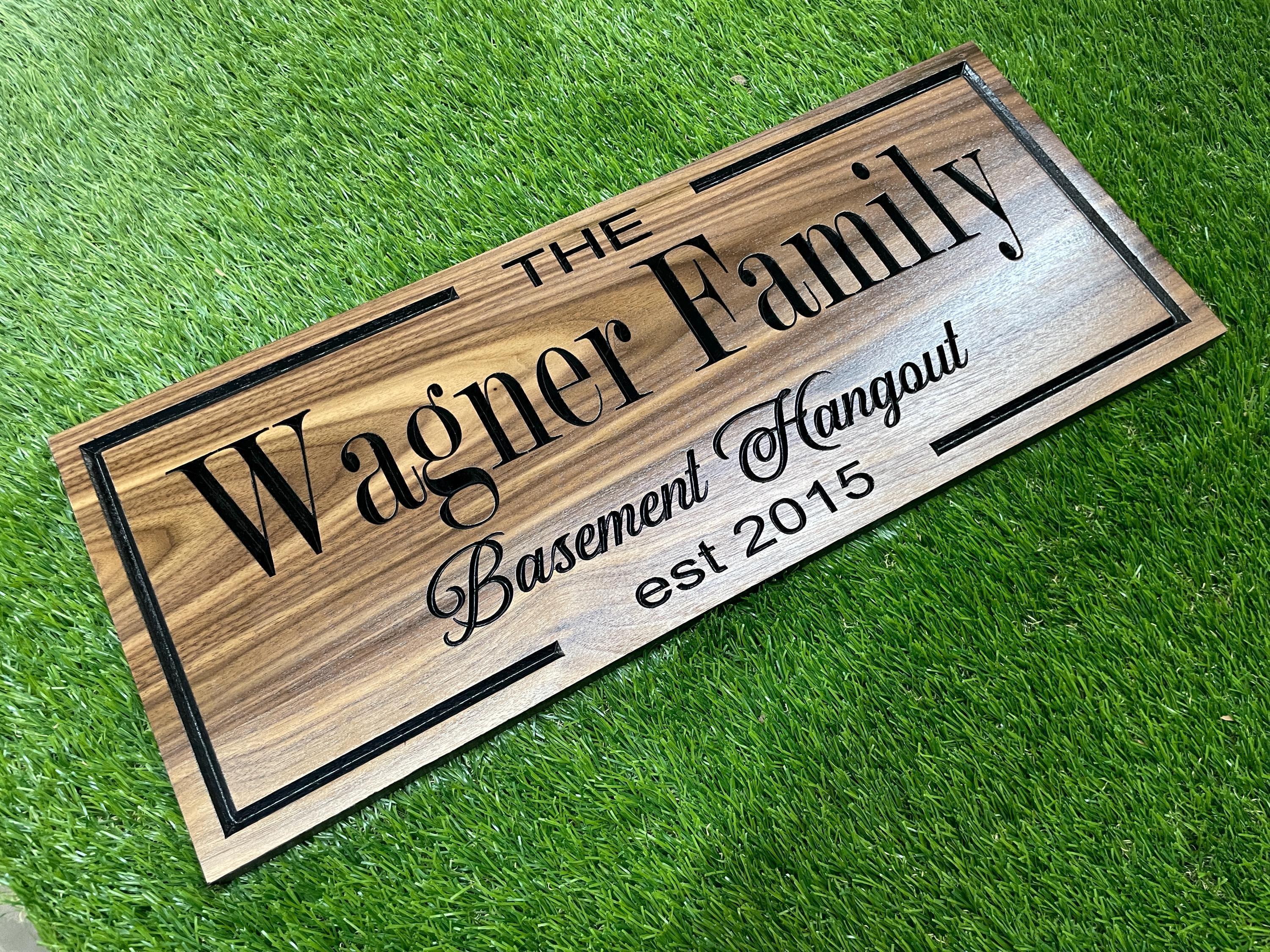Basement Bar Sign Custom Wood, Family Lounge Sign Personalized, Man Cave Carved Hardwood, Basement Game Room Sign