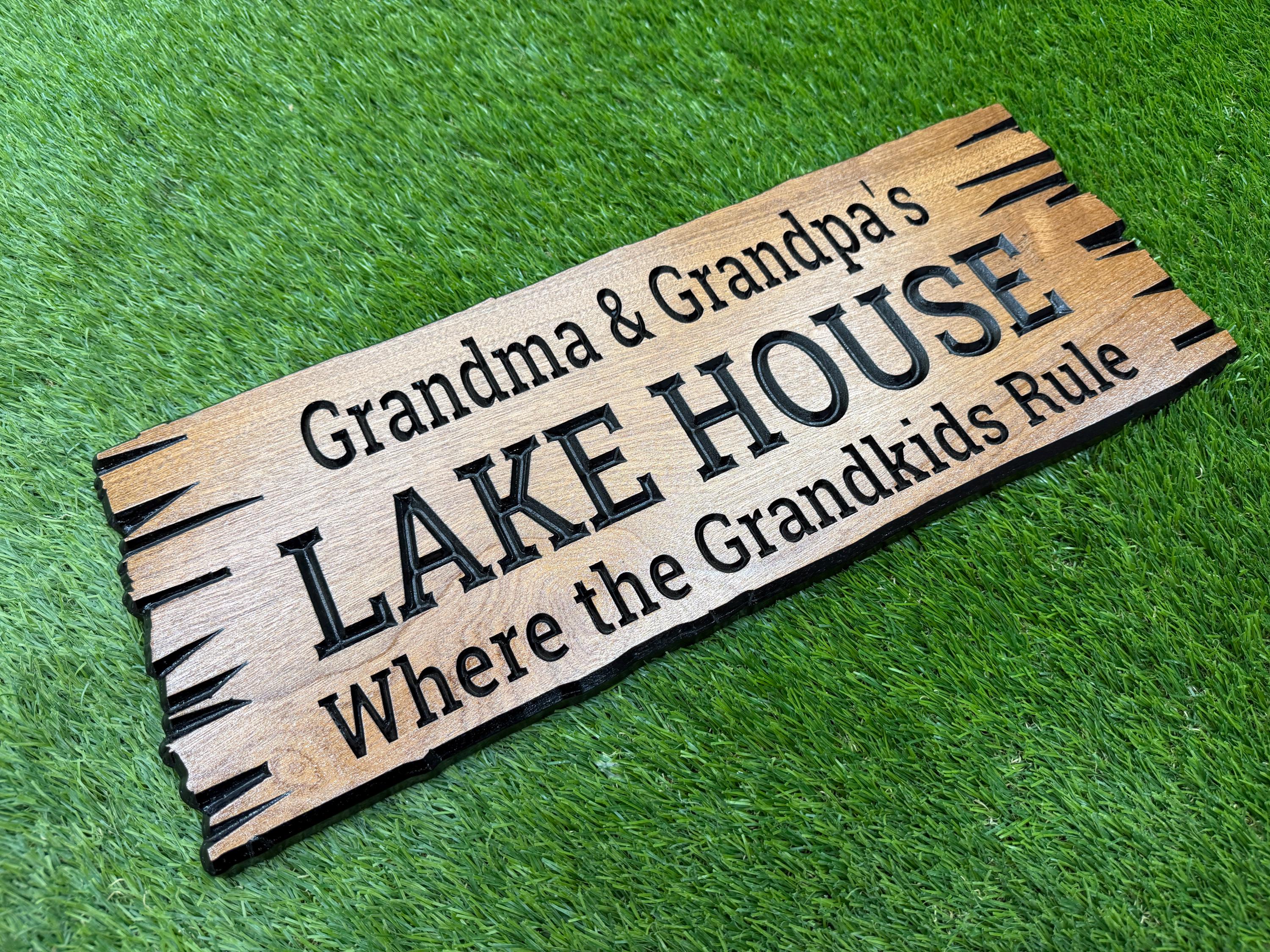 Grandma and Grandpa Lake House Sign Custom Wood Live Edge, Grandparent Cabin Sign Personalized, Grandparents Lake Sign Carved