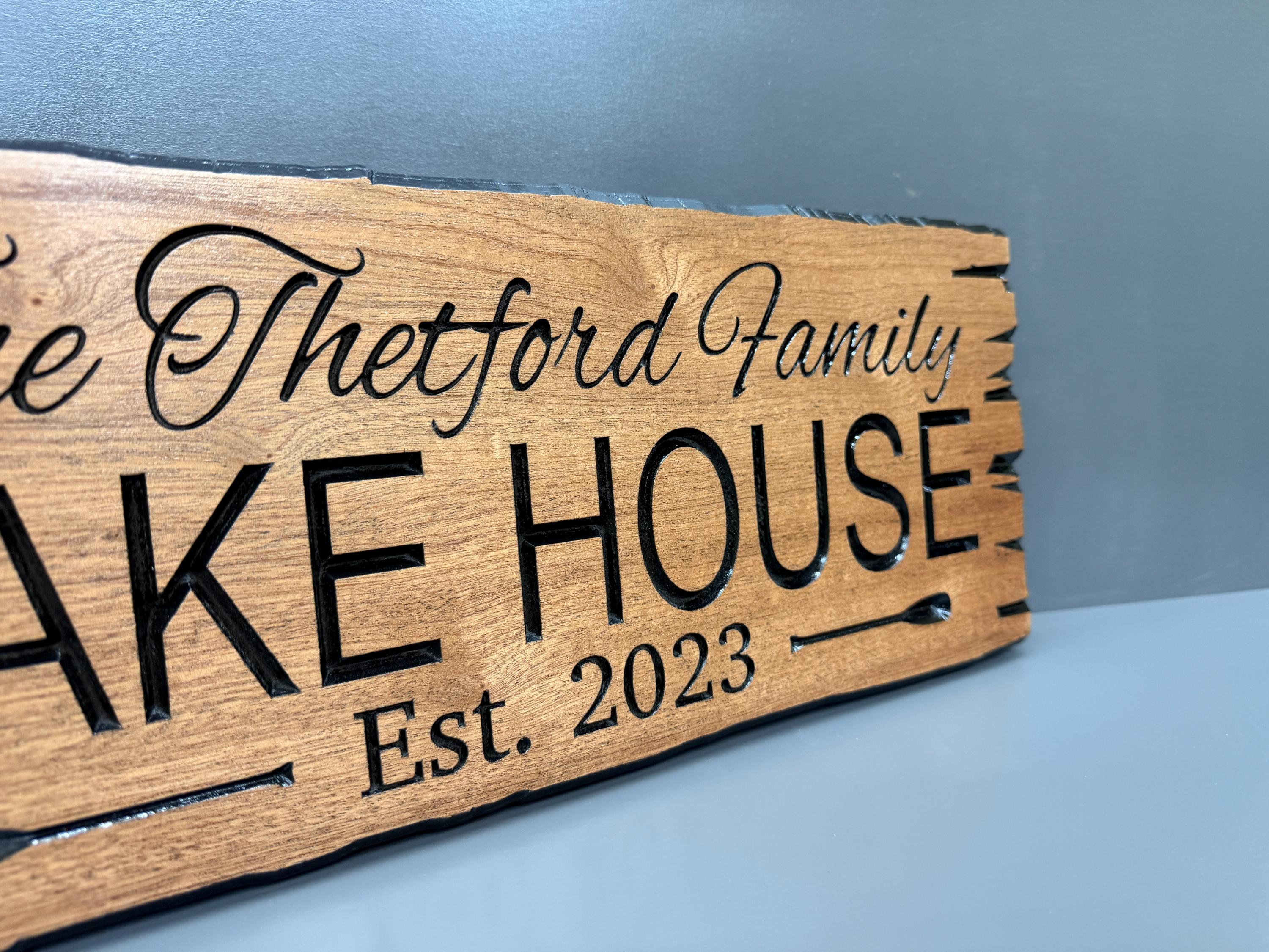 Lake House Sign Custom Wood, Cabin Lodge Decor Carved Hardwood, Personalized Lake Name Sign, Lakehouse Welcome Plaque