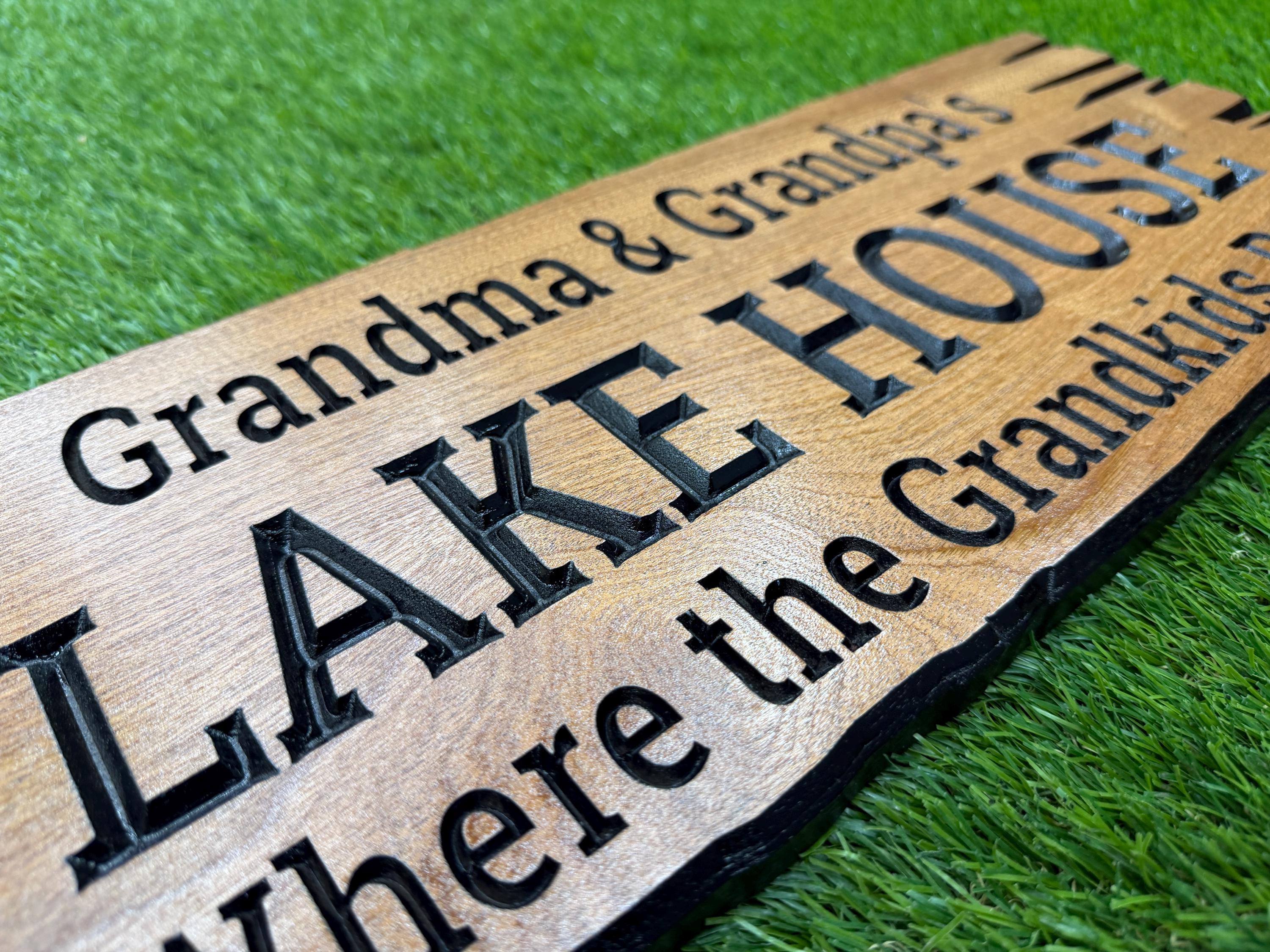 Grandma and Grandpa Lake House Sign Custom Wood Live Edge, Grandparent Cabin Sign Personalized, Grandparents Lake Sign Carved