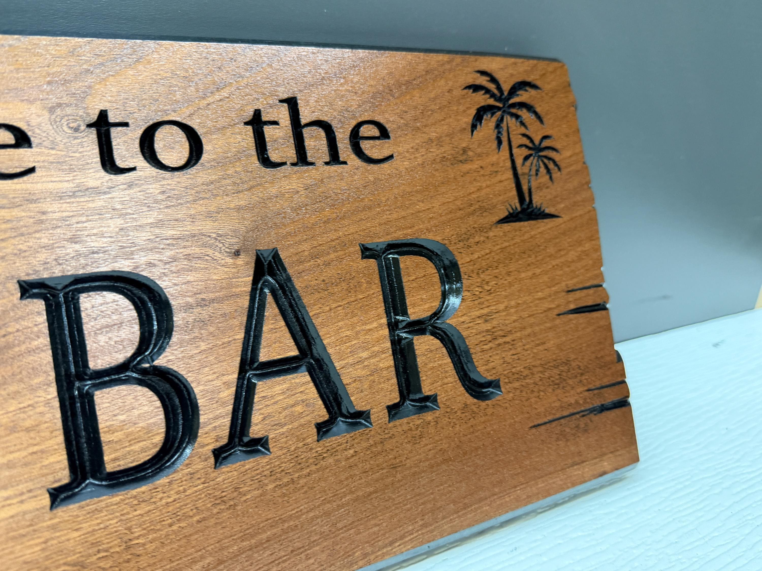 Custom Tiki Bar Decor - Carved Wooden Tribal Wall Art with Palm Trees & Hibiscus, Hawaiian-Inspired Tropical Accent for Home and Patio Art