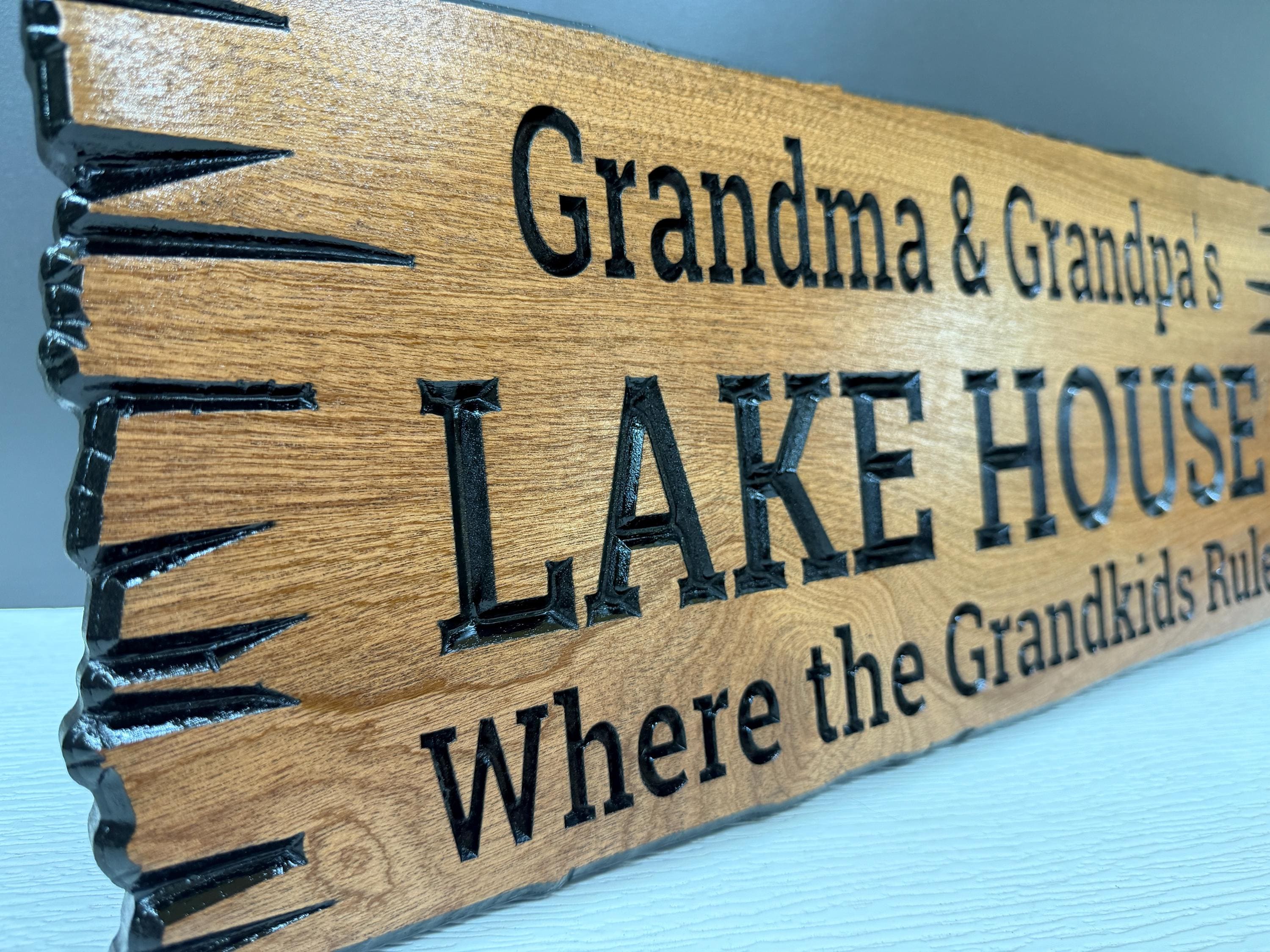 Grandma and Grandpa Lake House Sign Custom Wood Live Edge, Grandparent Cabin Sign Personalized, Grandparents Lake Sign Carved