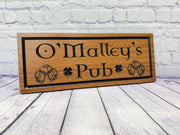 Personalized Irish Pub Sign, Shamrock Family Name Bar Sign, Carved Wood