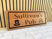 Leprechaun Hat Irish Bar Sign, Personalized Shamrock Pub Sign, Carved Wood