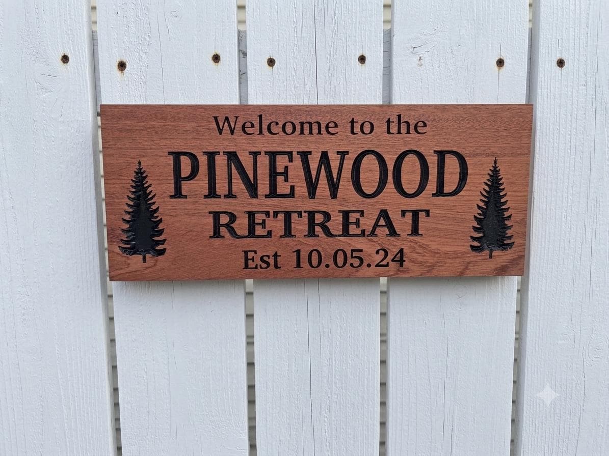 Welcome to the Lake Sign Custom Wood Live Edge, Personalized Family Name Lake Sign Pine Trees, Named Lake Sign Carved Hardwood