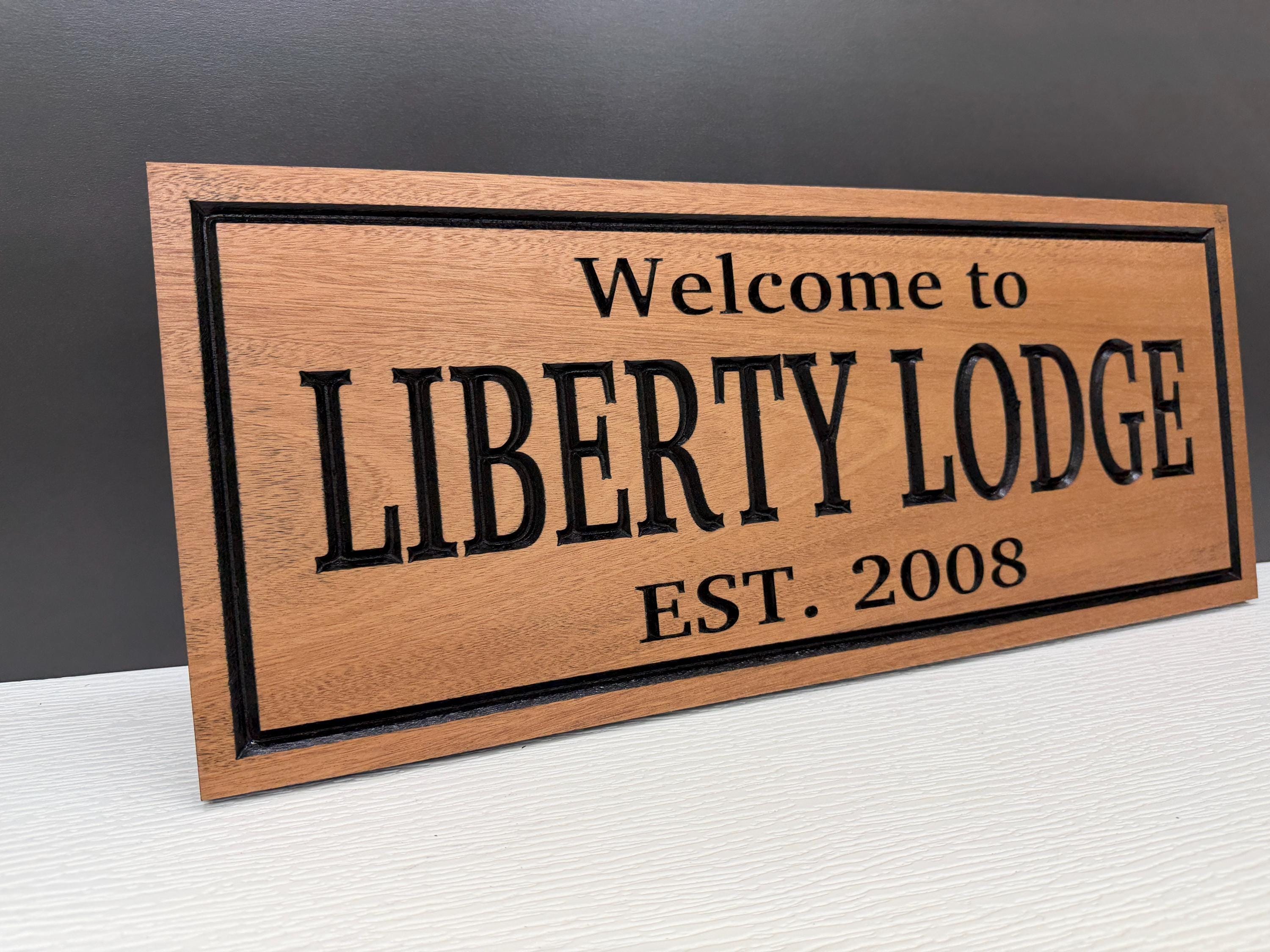 Fishing Lodge Sign Custom Wood, Corporate Retreat Decor, Personalized Hunting Retreat Sign, Camp Welcome Sign Carved