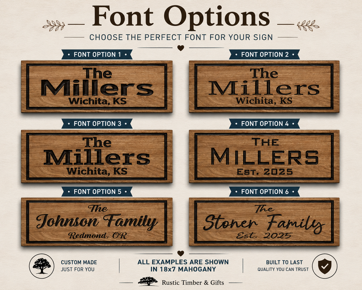 Font options for personalized carved wood signs