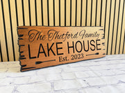 Lake House Name Sign, Personalized Lakehouse Welcome Plaque, Carved Wood