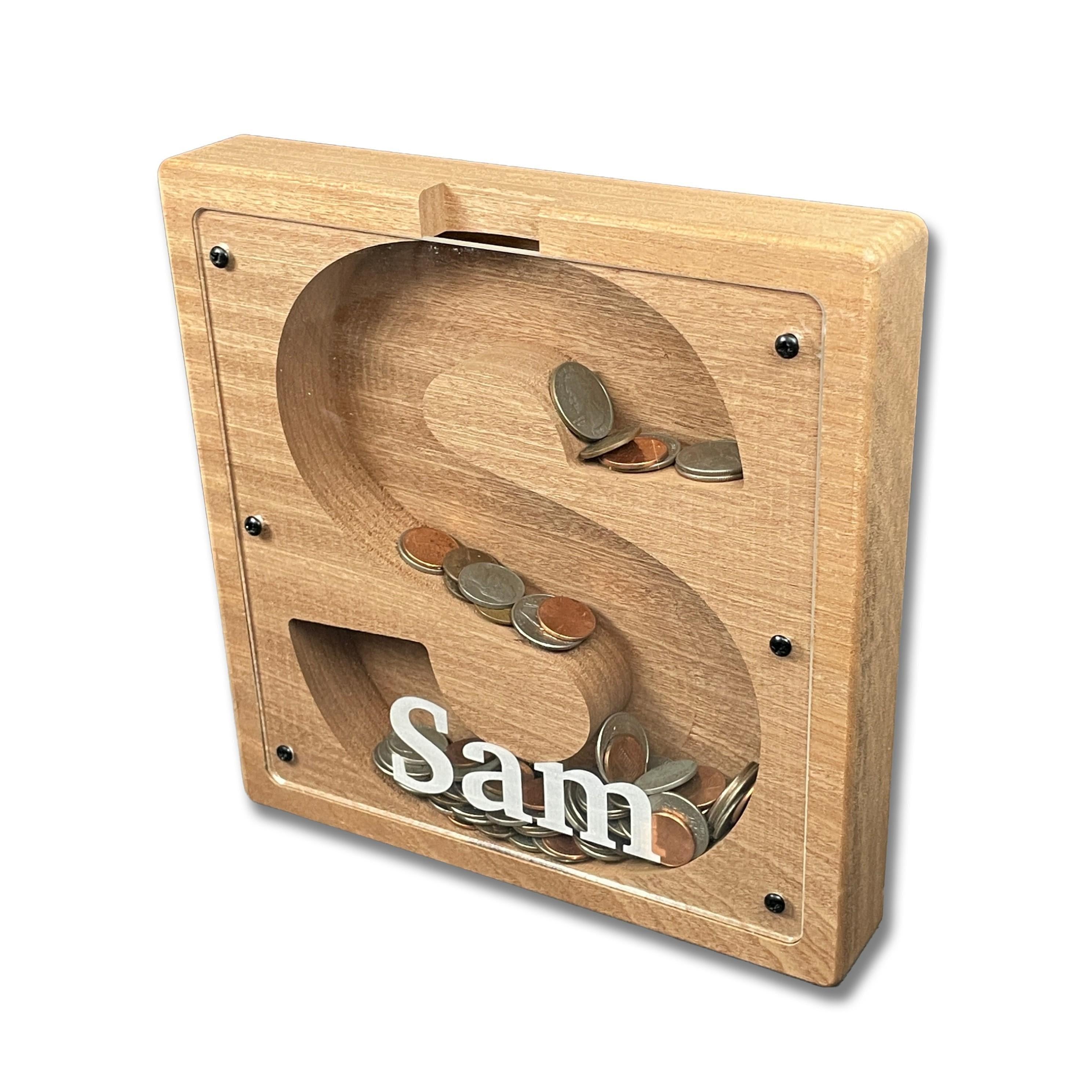 First Communion Gift Personalized Wood Bank, Confirmation Keepsake, Engraved Religious Gift, Custom Name Mahogany Bank