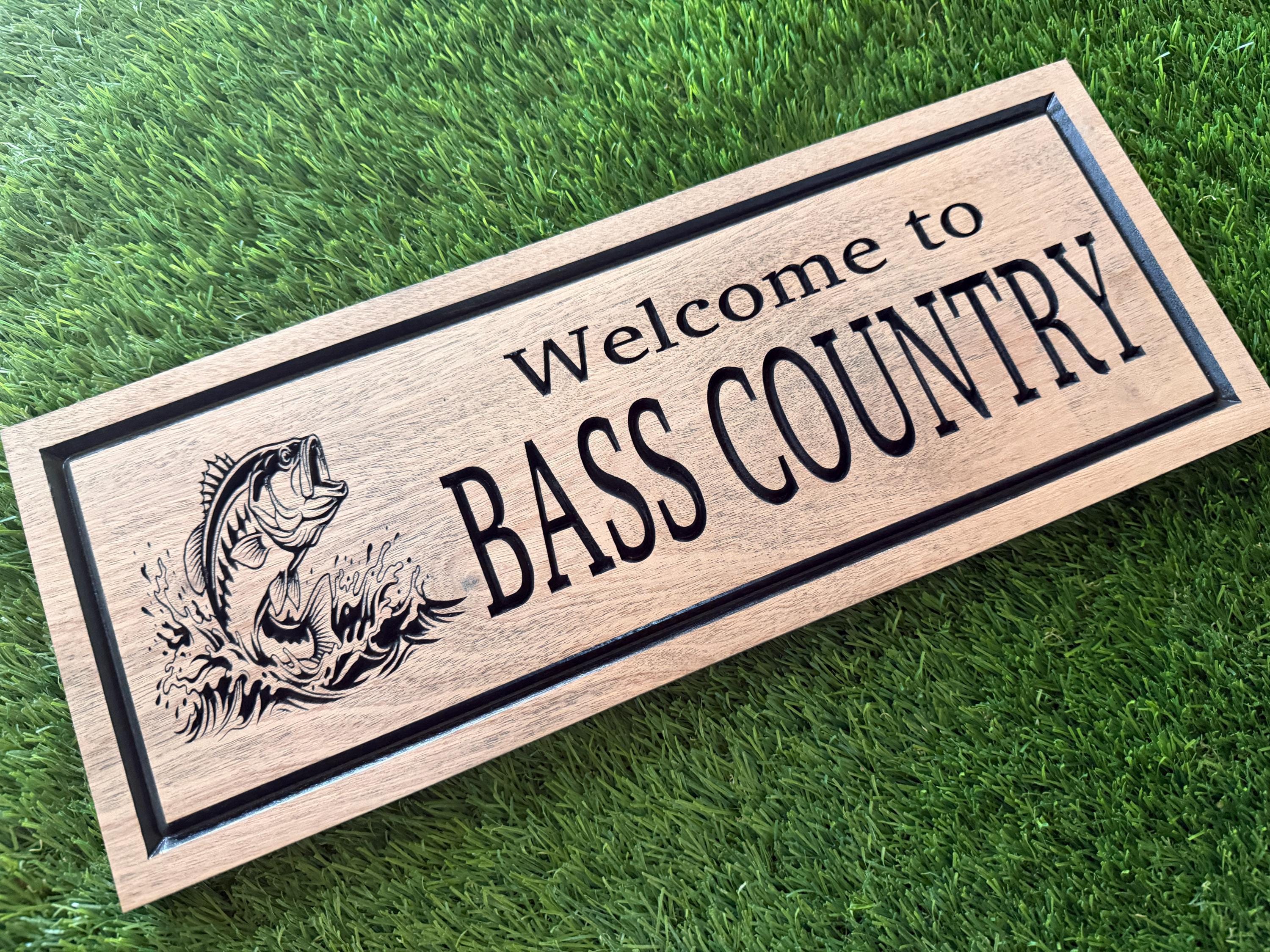Carved Wood Pine Tree, Fish, Bass Fish, Fishing Sign, Bass Fishing Sign, Fisherman Gift, Hardwood Fishing Cabin Sign, Lake House Dock Decor