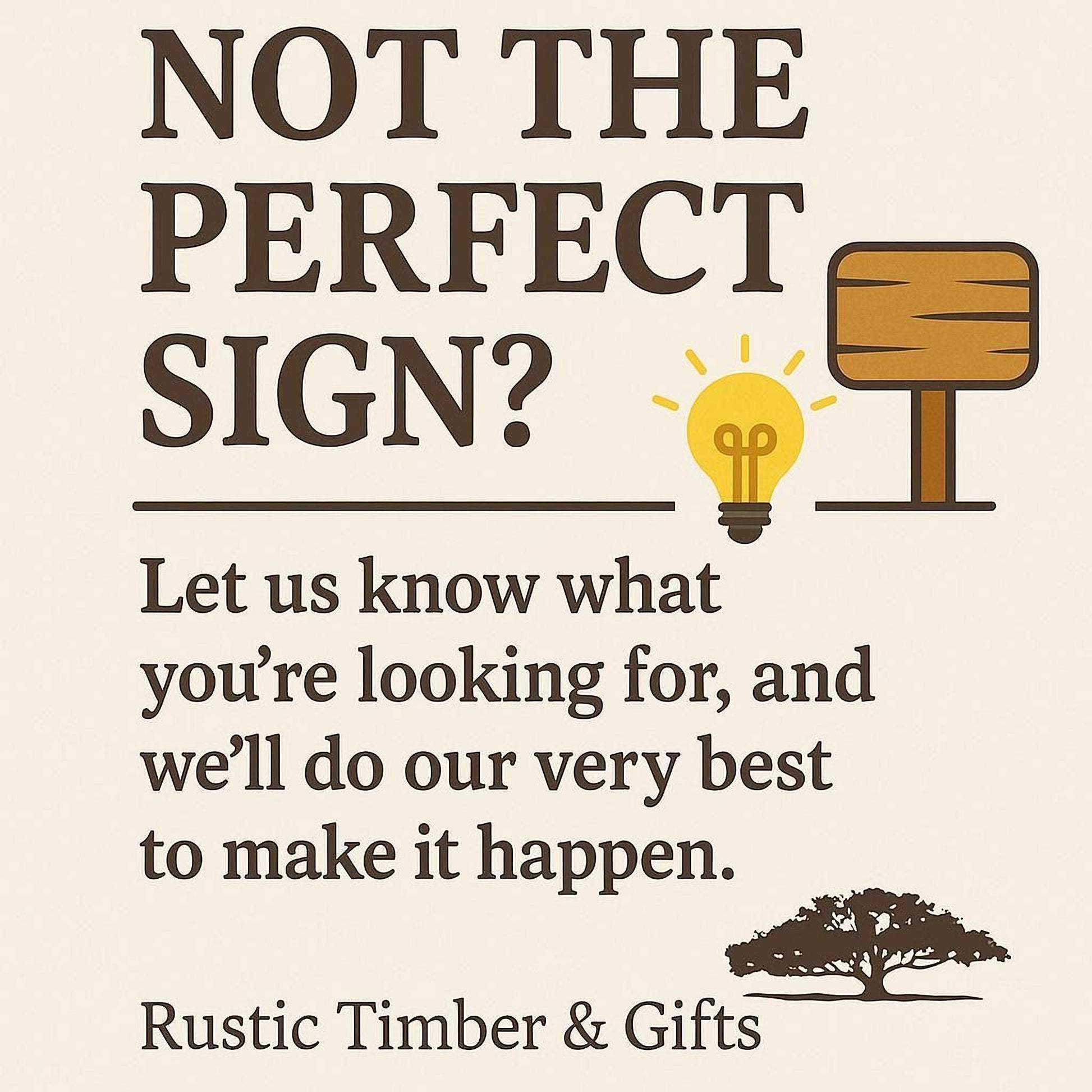 The image is a poster with a message about a perfect sign and a lightbulb, along with a tree and a sign.