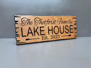 Lake House Sign Custom Wood Live Edge, Family Name Lake House Sign Paddle Carved, Established Date Lake Sign Hardwood Personalized