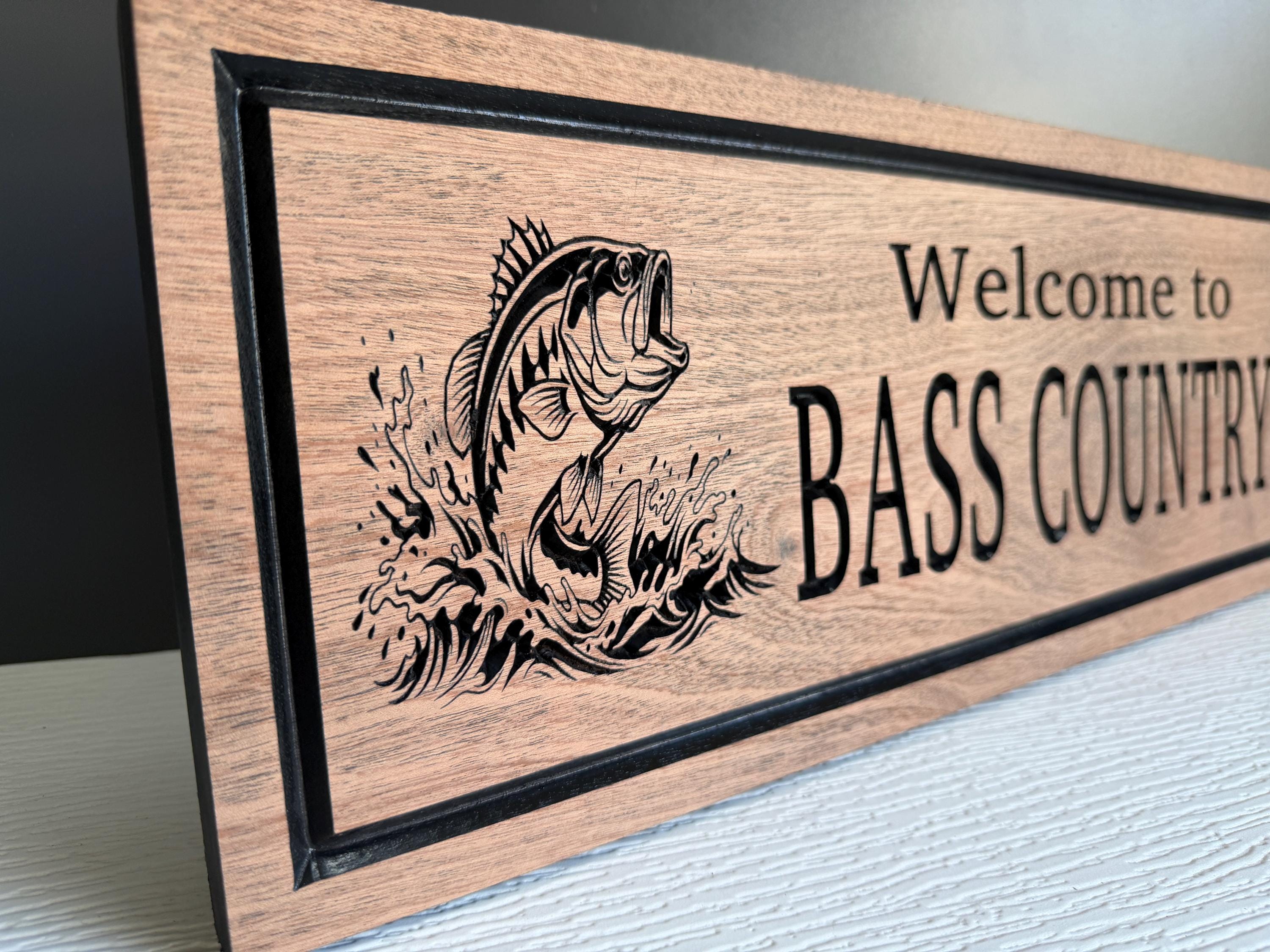 Carved Wood Pine Tree, Fish, Bass Fish, Fishing Sign, Bass Fishing Sign, Fisherman Gift, Hardwood Fishing Cabin Sign, Lake House Dock Decor
