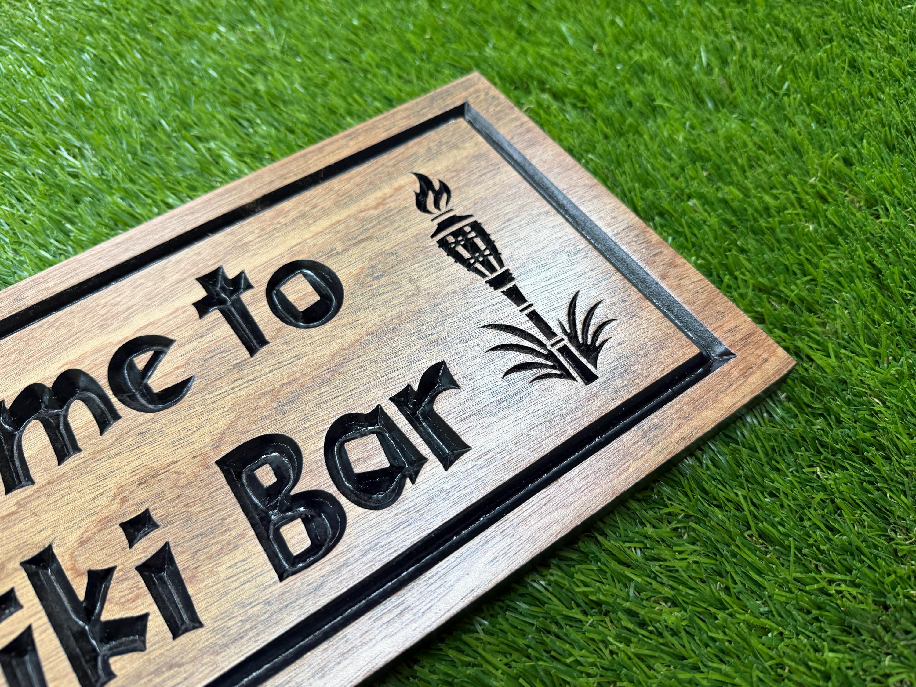 Tiki Bar Sign Wedding Gift, Couples Bar Sign Personalized, Custom Tropical Bar Decor Carved Hardwood, Anniversary Bar Gift Wood