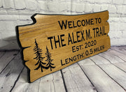 Cabin Trail Sign Custom Wood Live Edge, Personalized Trailhead Sign Carved, Backyard Path Sign, Cabin Pathway Carved Hardwood
