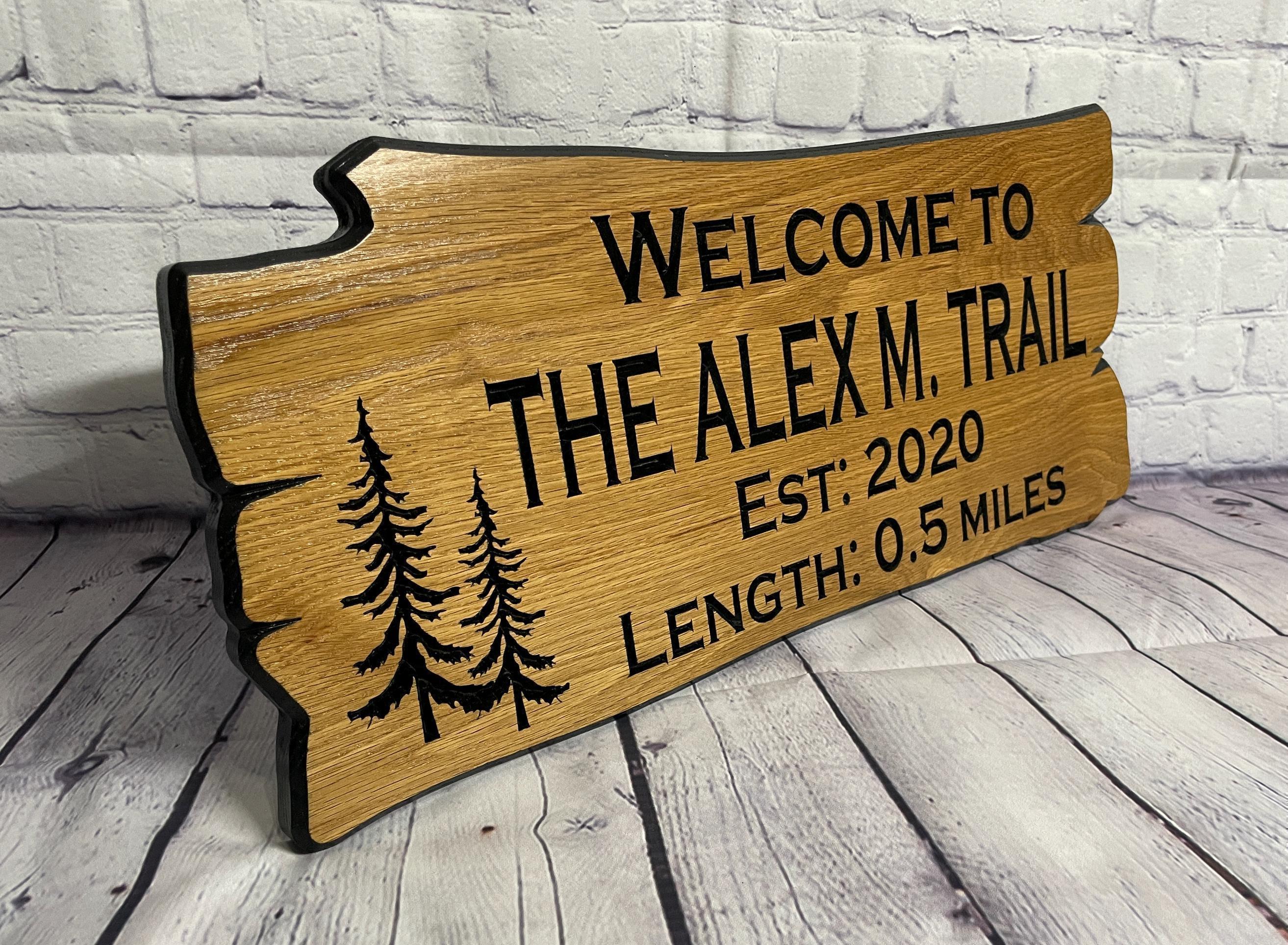 Cabin Trail Sign Custom Wood Live Edge, Personalized Trailhead Sign Carved, Backyard Path Sign, Cabin Pathway Carved Hardwood
