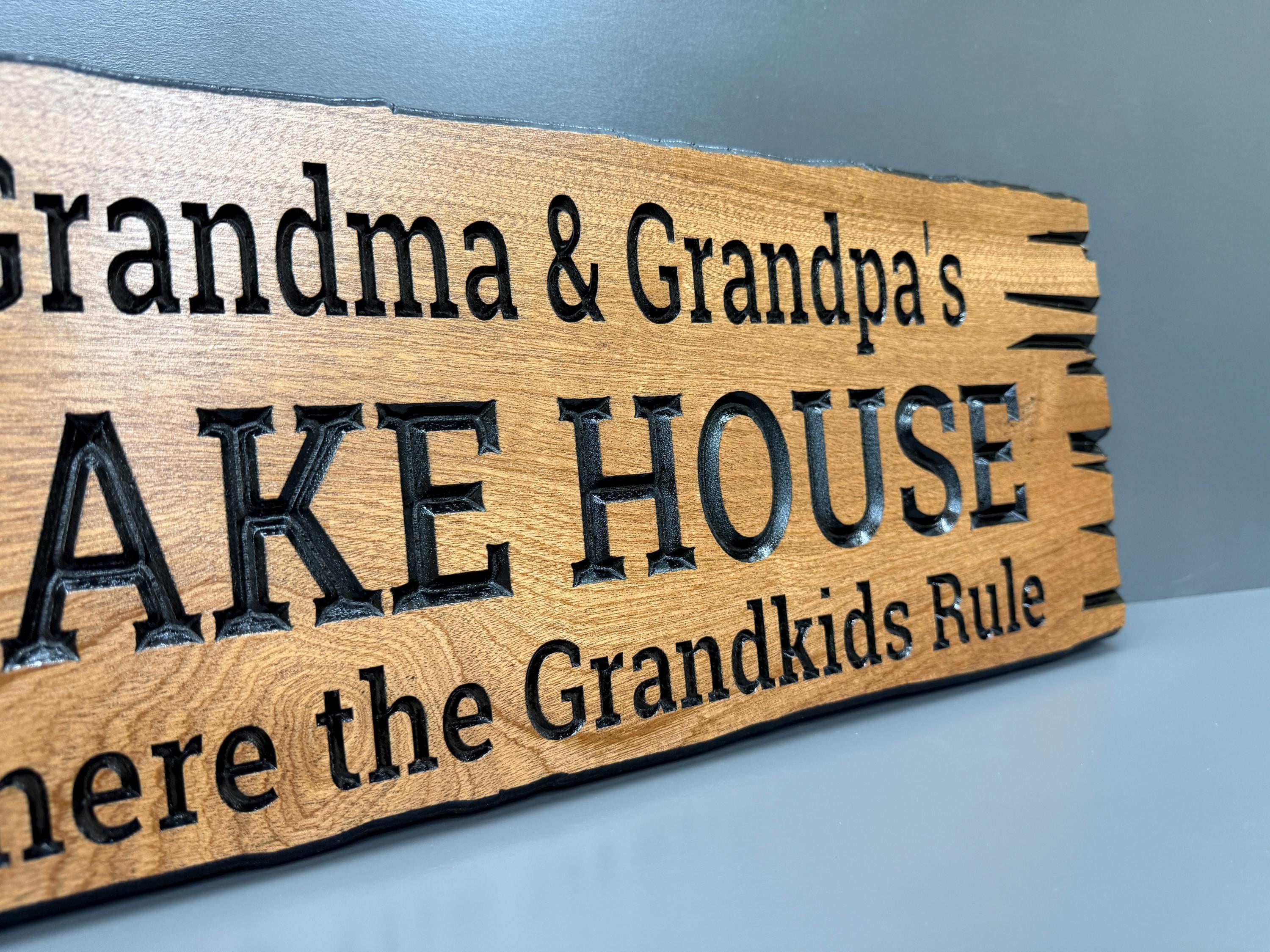Grandma and Grandpa Lake House Sign Custom Wood Live Edge, Grandparent Cabin Sign Personalized, Grandparents Lake Sign Carved