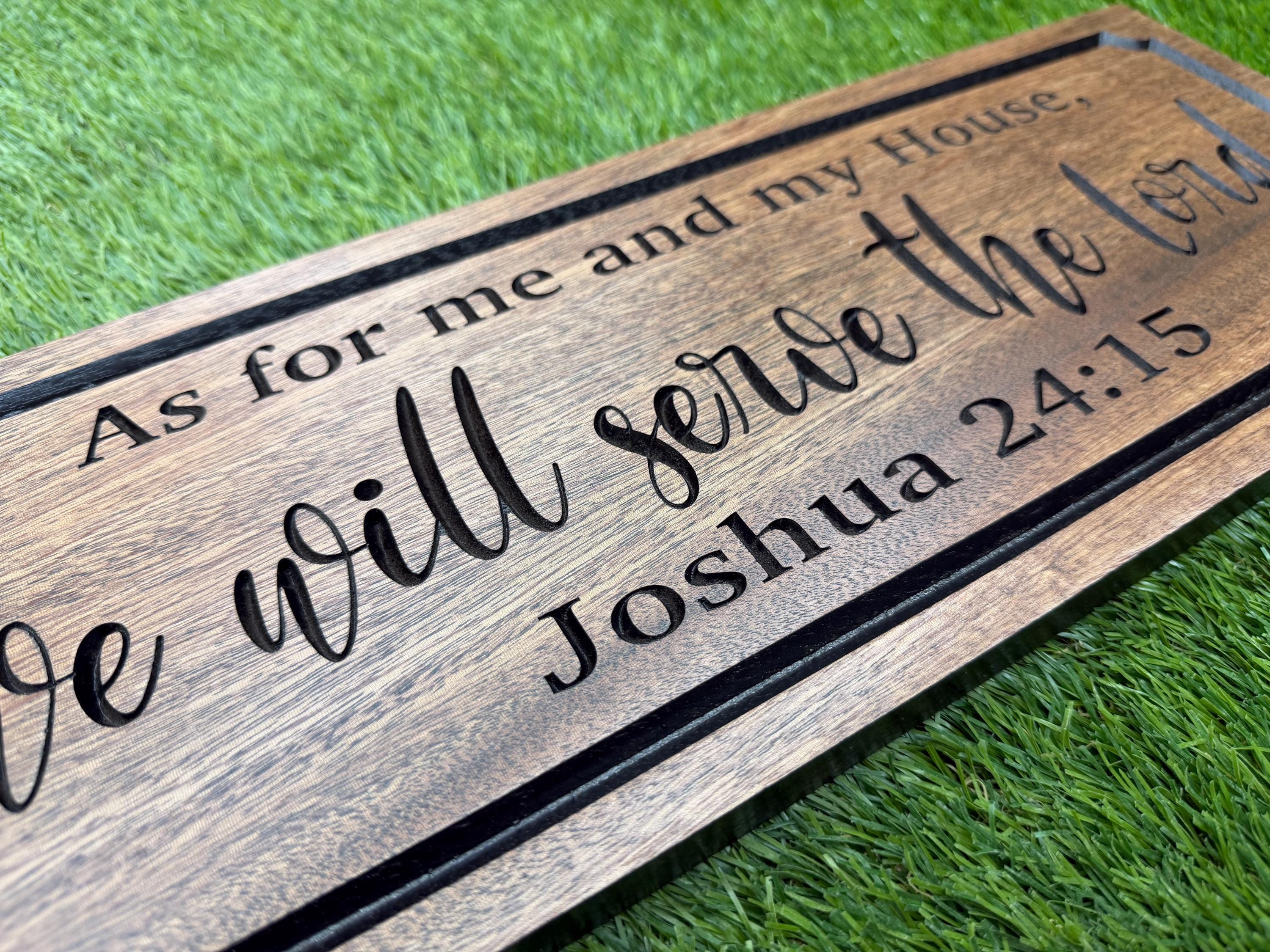 Joshua 24:15 Family Name Sign Custom Wood, As For Me and My House Scripture, Personalized Family Scripture Plaque Carved