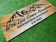 5th Anniversary Wood Gift, Personalized Mountain Sign with Names and Date