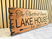 Lake House Paddle Sign, Live Edge Family Name Sign with Est. Date