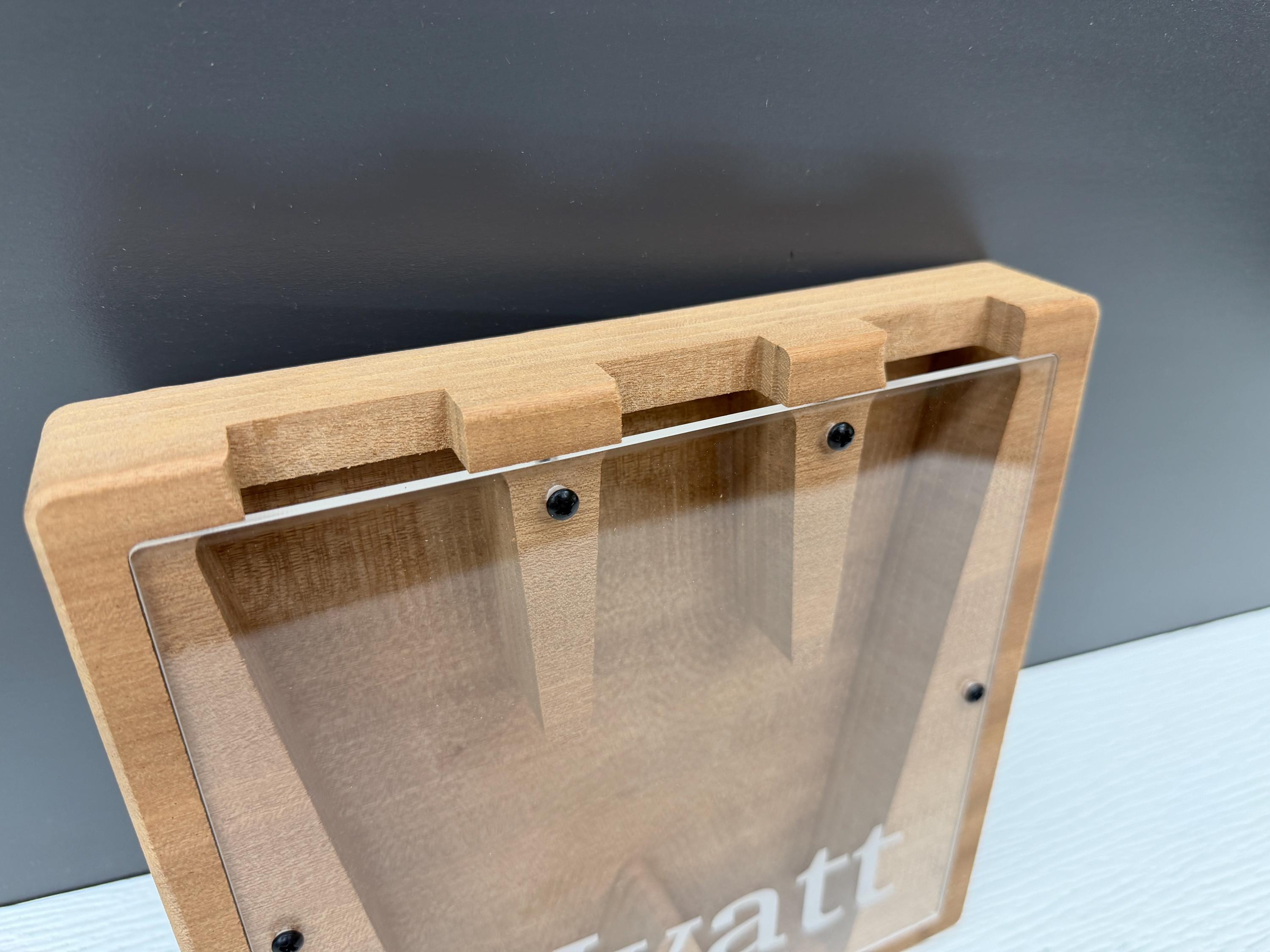Baptism Gift Piggy Bank, Personalized Christening Keepsake, Engraved Wooden Bank for Godchild, Custom Name Dedication First Communion Gift