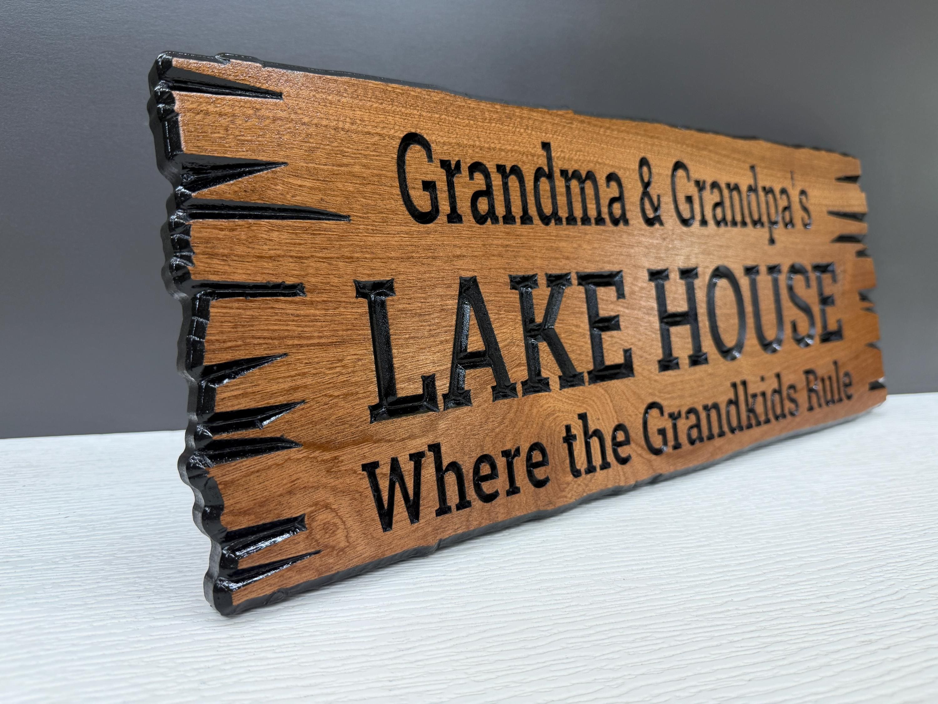 Grandma and Grandpa Lake House Sign Custom Wood Live Edge, Grandparent Cabin Sign Personalized, Grandparents Lake Sign Carved