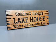 Grandma and Grandpa Lake House Sign Custom Wood Live Edge, Grandparent Cabin Sign Personalized, Grandparents Lake Sign Carved