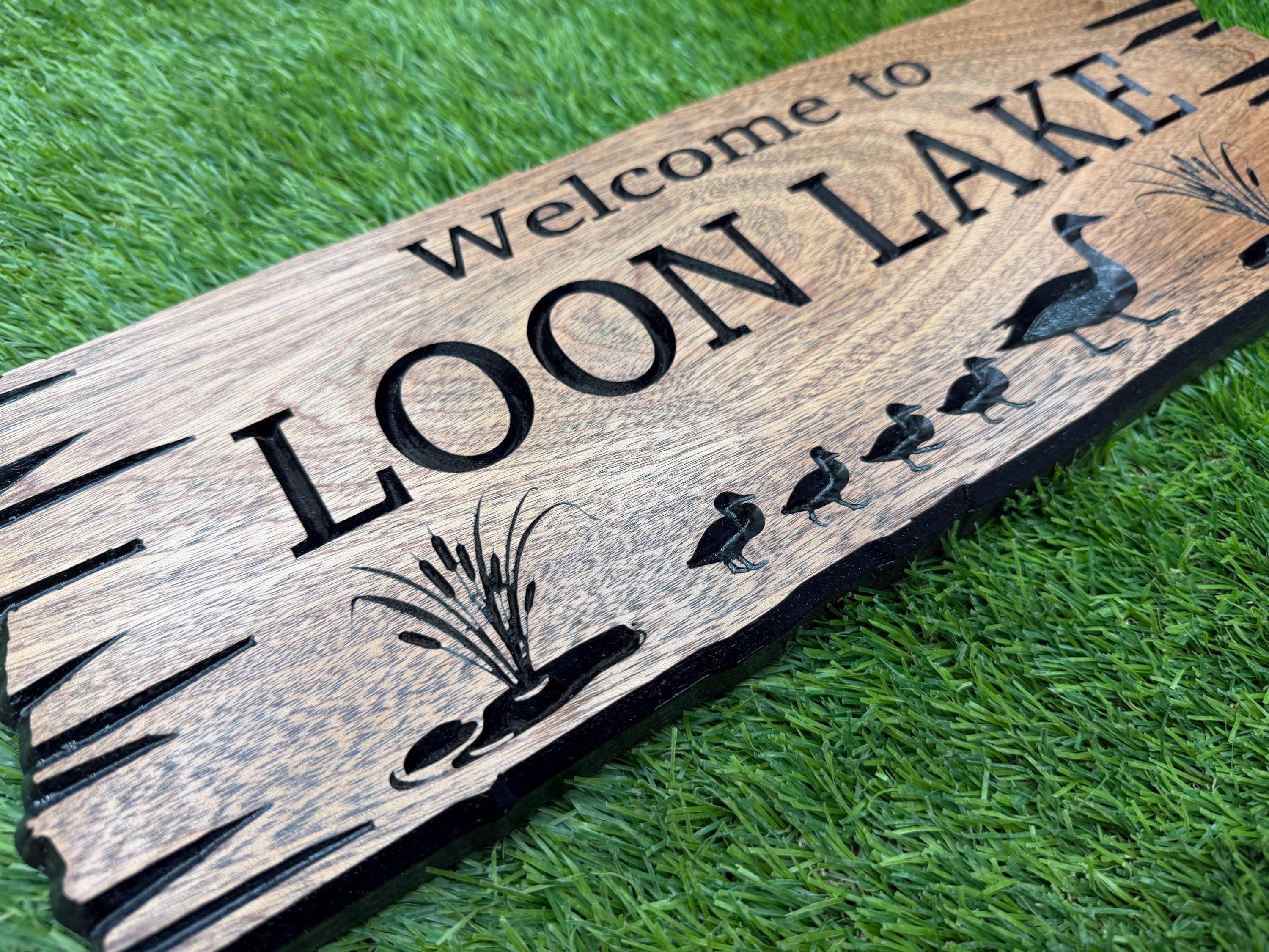 Loon Lake House Gift Custom Wood, Personalized Loon Sign Lake House Decor, Lake Cabin Gift Carved Hardwood, Loon Bird Gift Sign