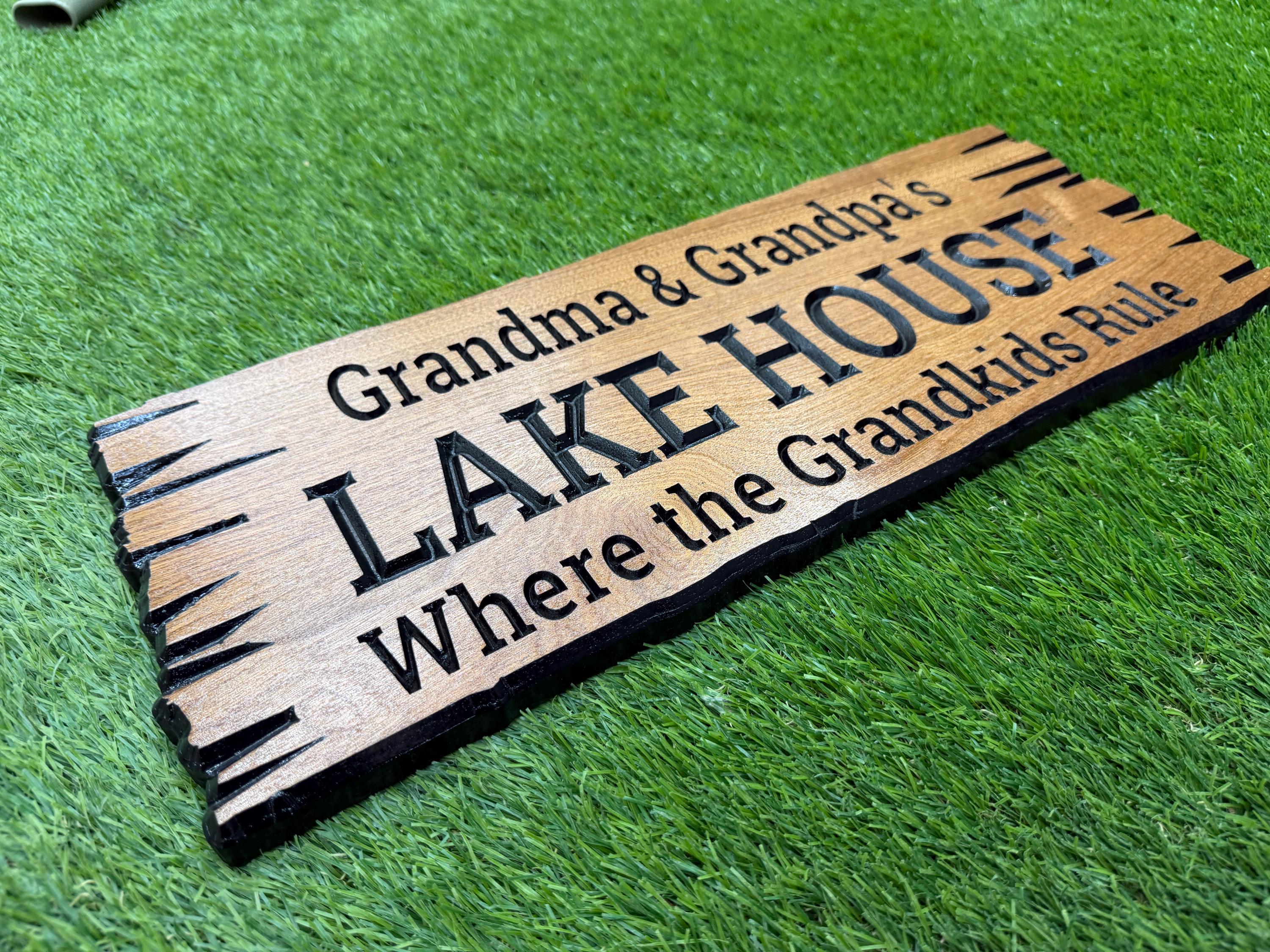 Grandma and Grandpa Lake House Sign Custom Wood Live Edge, Grandparent Cabin Sign Personalized, Grandparents Lake Sign Carved