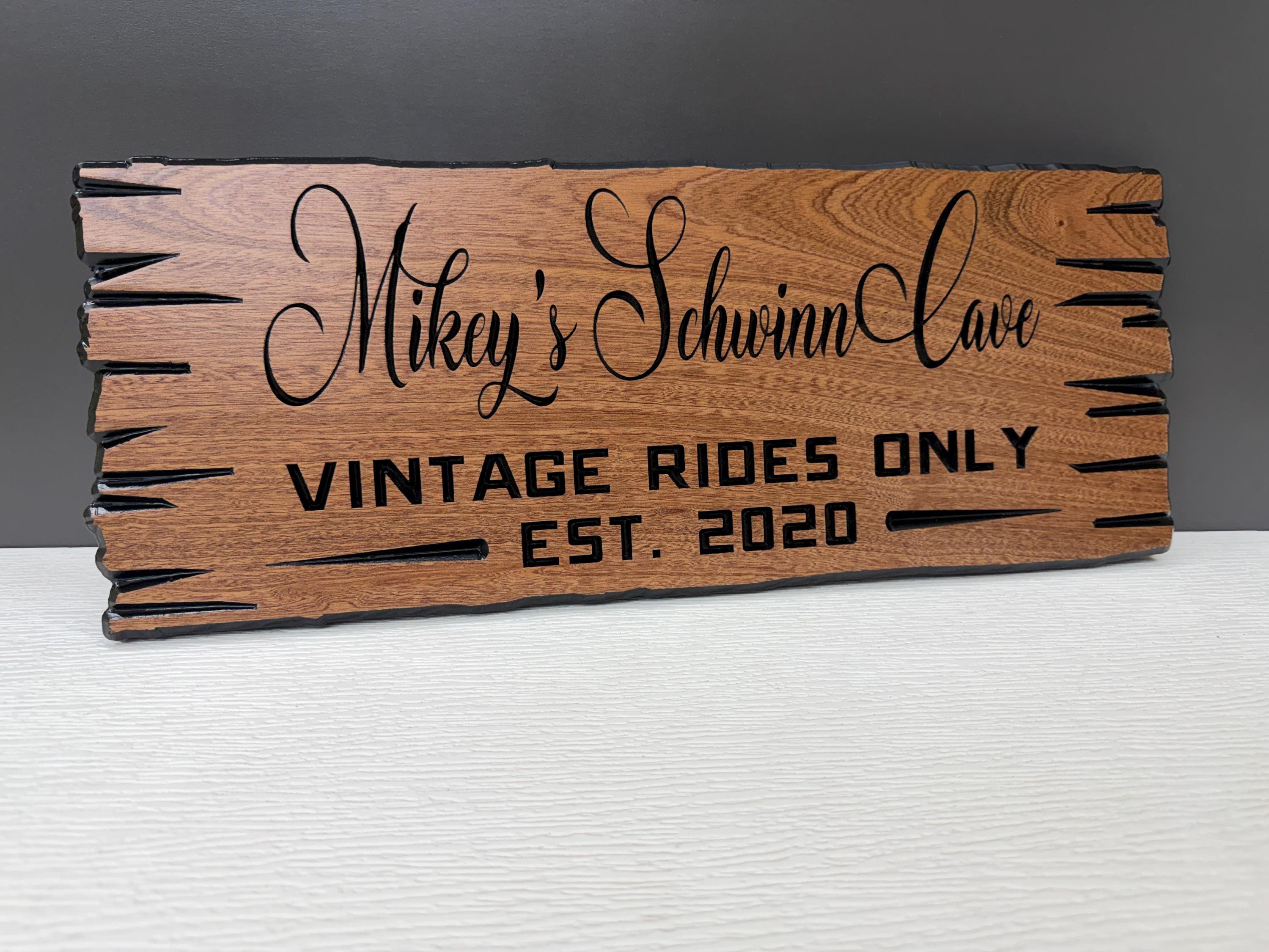 Vintage Car Sign Custom Wood, Personalized Classic Car Man Cave Sign, Vintage Rides Only Live Edge Carved Hardwood, Car Cave Sign