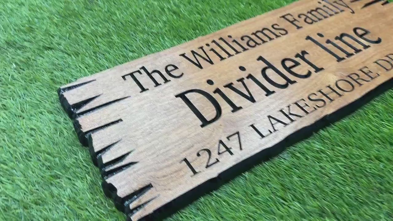 Load video: Lake House Gate Sign Custom Wood Live Edge, Family Name and Address Sign, Personalized Lake Property Sign Carved Hardwood