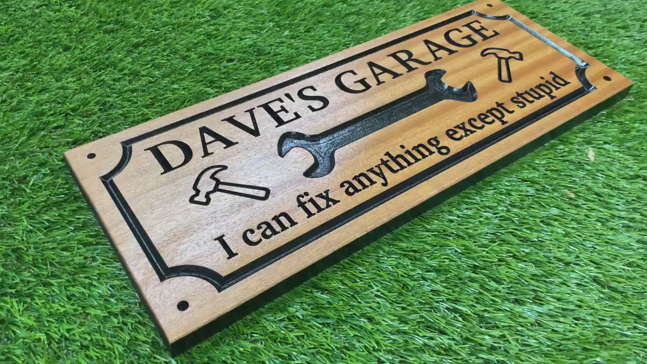 Load video: Electrician Gift Custom Wood Sign, Trade Shop Name Sign, Contractor Workshop Decor, Personalized Tradesman Sign