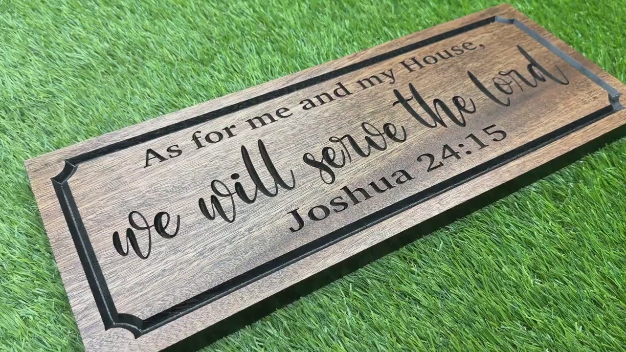 Load video: As For Me and My House Sign, We Will Serve the Lord, Joshua 24:15 Carved Wood Sign, Scripture Wall Decor, Christian Wedding Gift, Hardwood