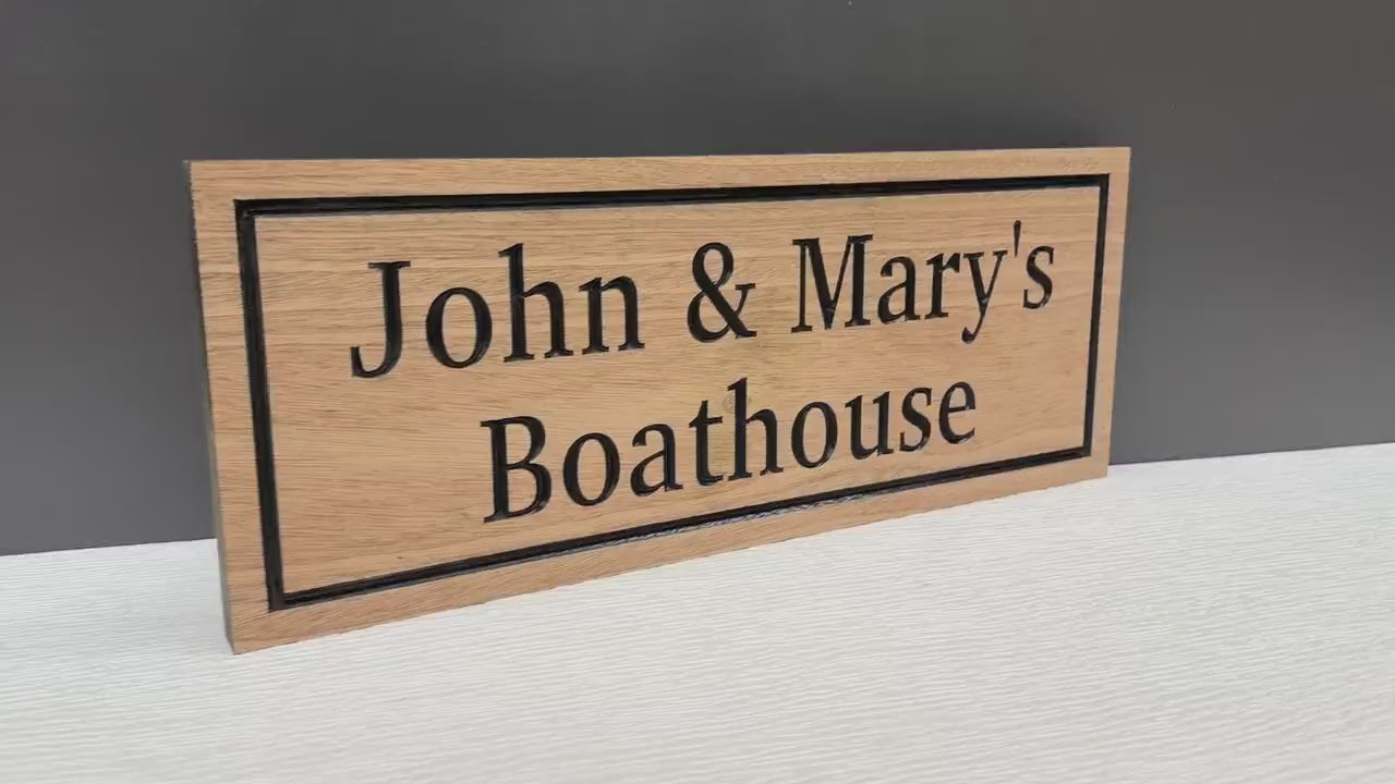 Load video: Custom Boathouse Sign, Personalized Boat House Sign, Lake House Dock Sign, Carved Wood Nautical Sign, Boat Owner Gift, Solid Hardwood